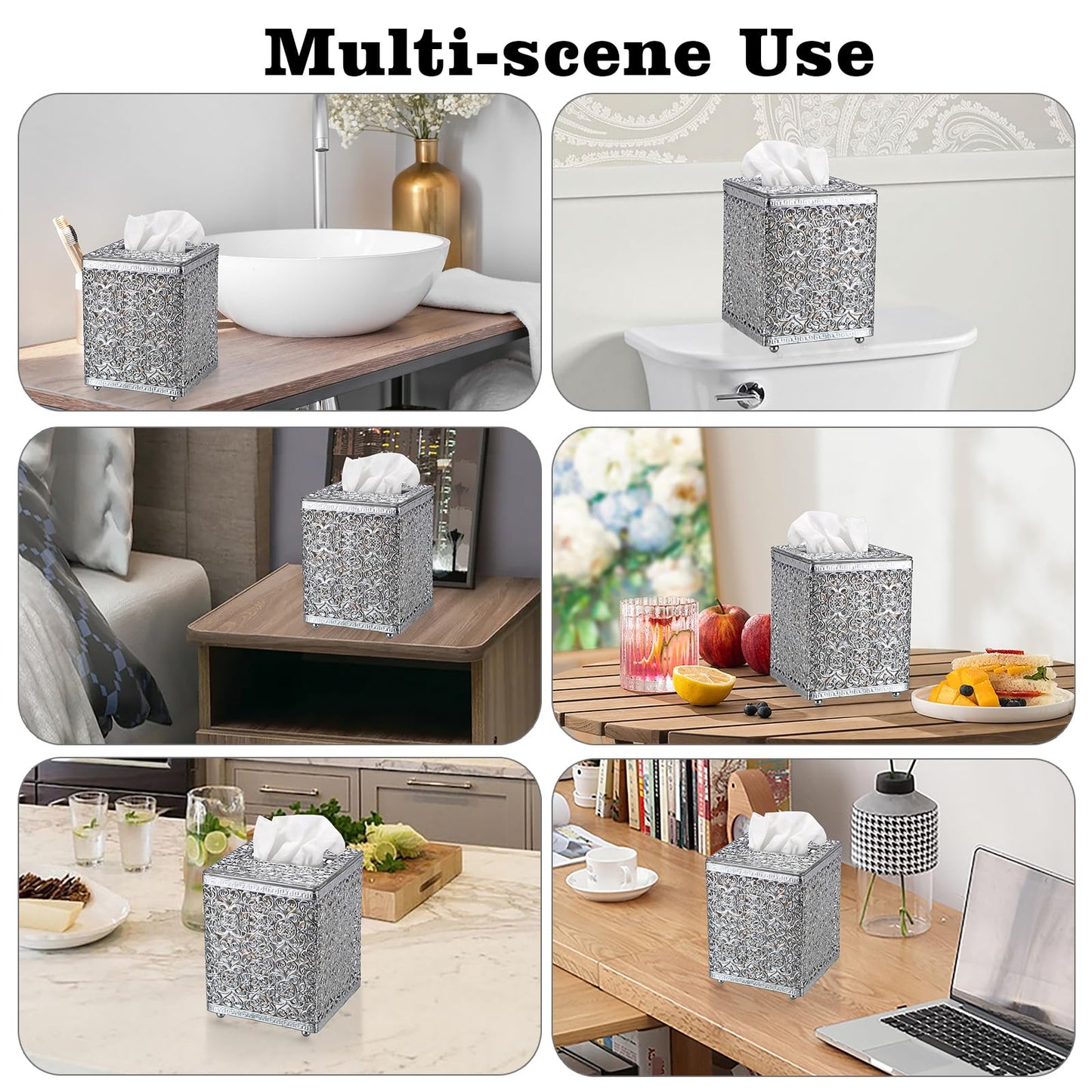 Sumnacon Tissue Box Cover Square Tissue Box with Lid, Metal Tissue Box Holder Stylish Tissue Cover Cube Tissue Box Cover for Bathroom Toilet Kitchen Table Desk Home Office, Silver