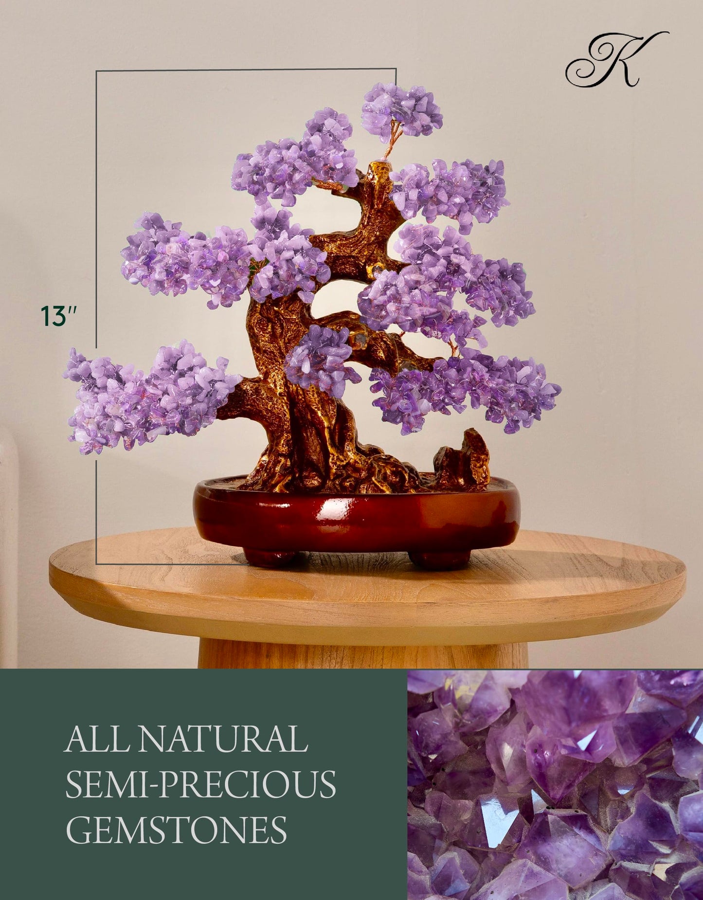 KALIFANO Natural Amethyst (1,251 Gemstone Count) Chakra Crystal Tree with Healing Properties - Bonsai Feng Shui Money Tree for Positive Energy, Luck and Wealth - 14"