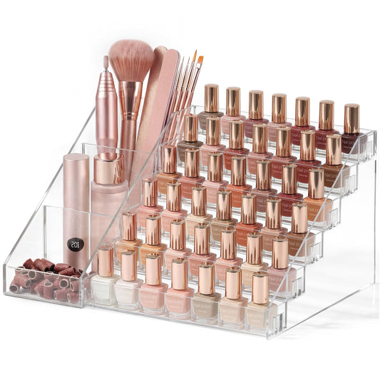 HBlife 6 Tier Nail Polish Organizer with Nail Supplies Organizer, Quick Assembly Clear Acrylic Nail Polish Holder Display Stand for Gel Polish (1 Pack)