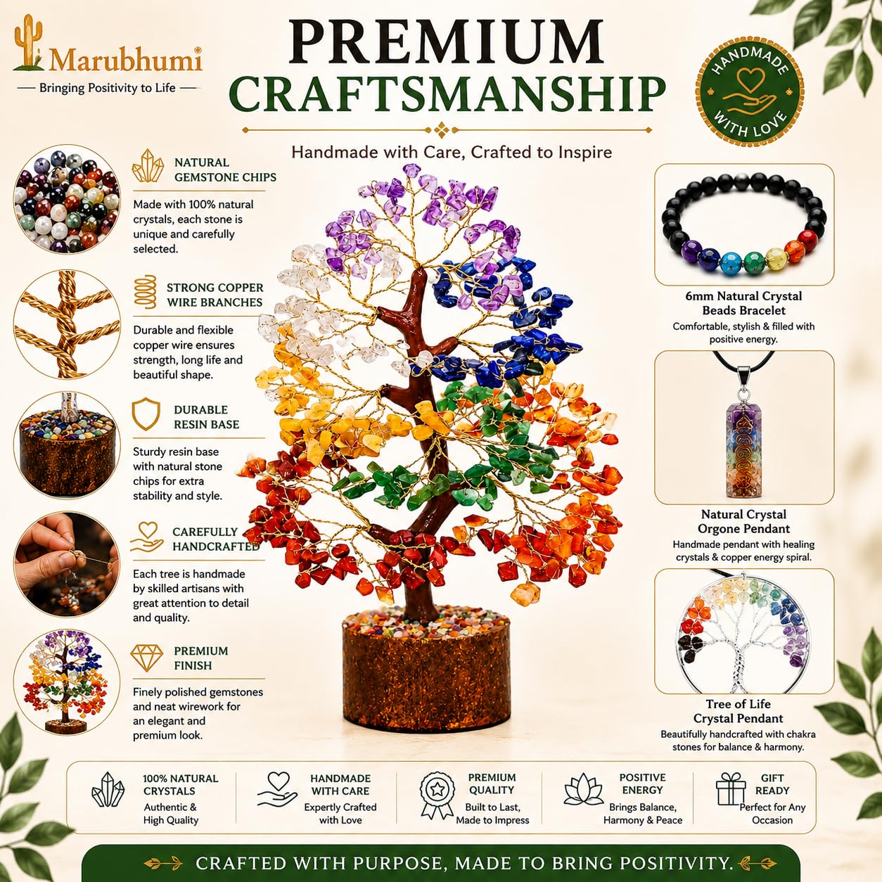 Chakra Healing Crystal Tree Kit with 7 Chakra Bracelet and 2 Pendant Necklace Handmade Bonsai Gemstones Trees for Home Decor, Positive Energy, Money, Good Luck Birthday Gifts for Women, Mom