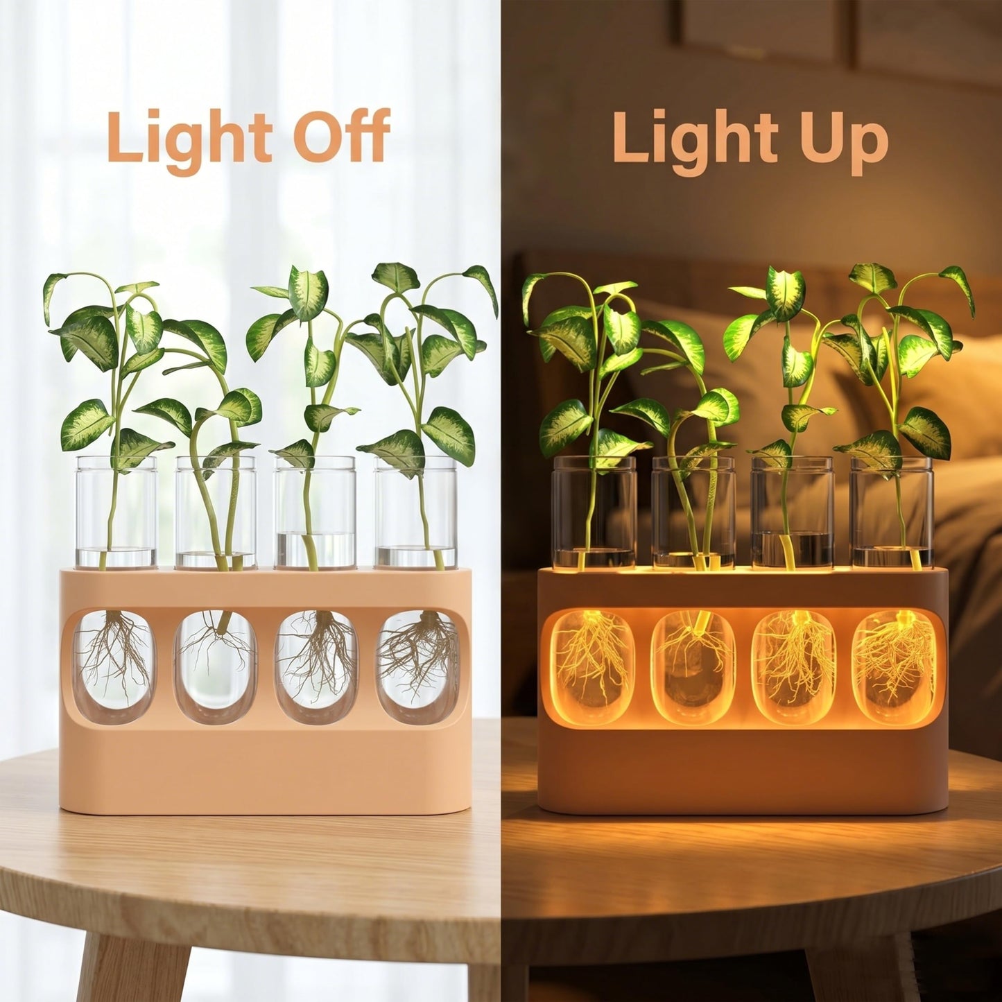 Hokkieam Plant Propagation Station with LED Light, 10-Level Dimmable Desk Plant Stand for Hydroponic Plants, 4 Glass Test Tubes Propagated Plant Holders for Indoor Home Decor Gardening Gifts