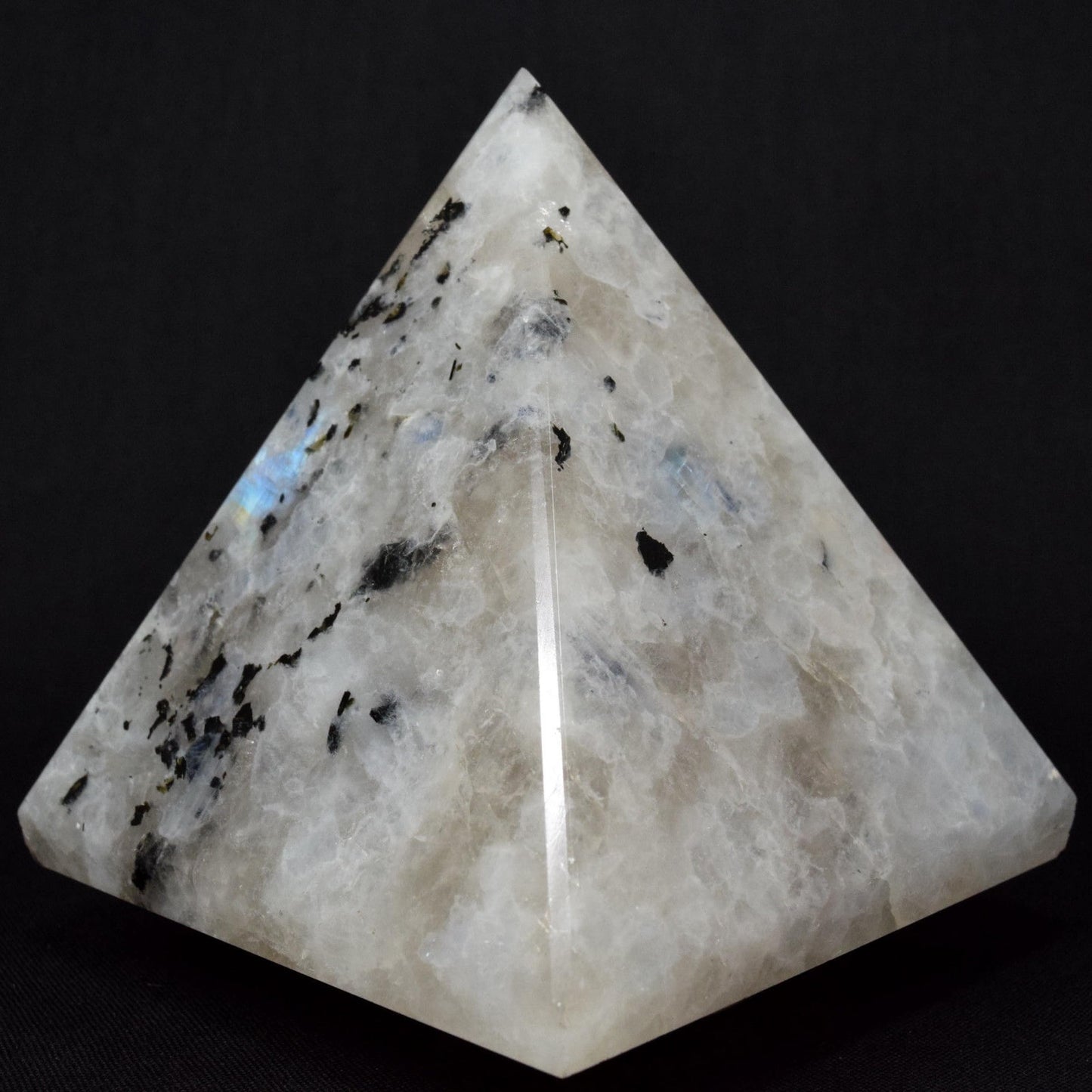 AWAKEN YOUR KUNDALINI Rainbow Moonstone Pyramid – 2 Inch Crystal, Pisces Birthstone, Crown Chakra
