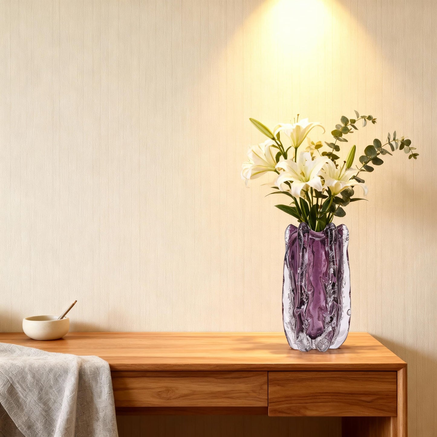 Hand-Blown Glass vase, Unique Wide-Mouth Glass vase, Modern Art Purple Decorative vase, Suitable for Office Spaces, Wedding venues, Living Room Coffee Tables, or as a Centerpiece on Dining Tables.