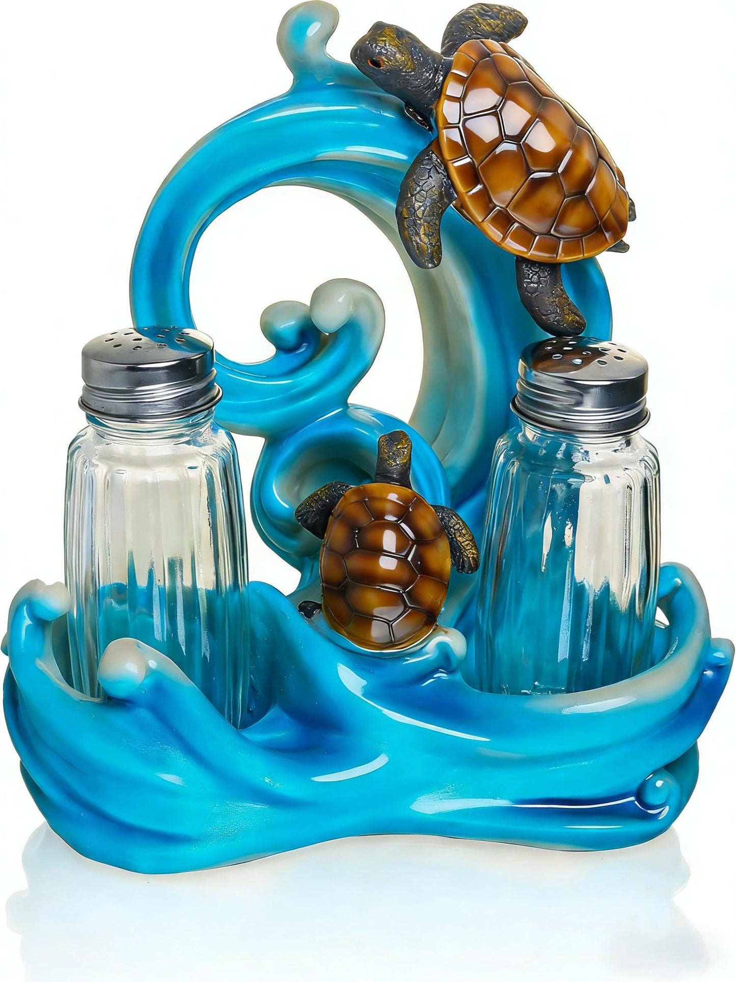 Farmhouse Kitchen DéCor Salt And Pepper Shakers Set - Salt And Pepper Dispenser with Resin Ocean Sea Turtle Figurine And Statues Holder - Elegant Glass Spice Jars