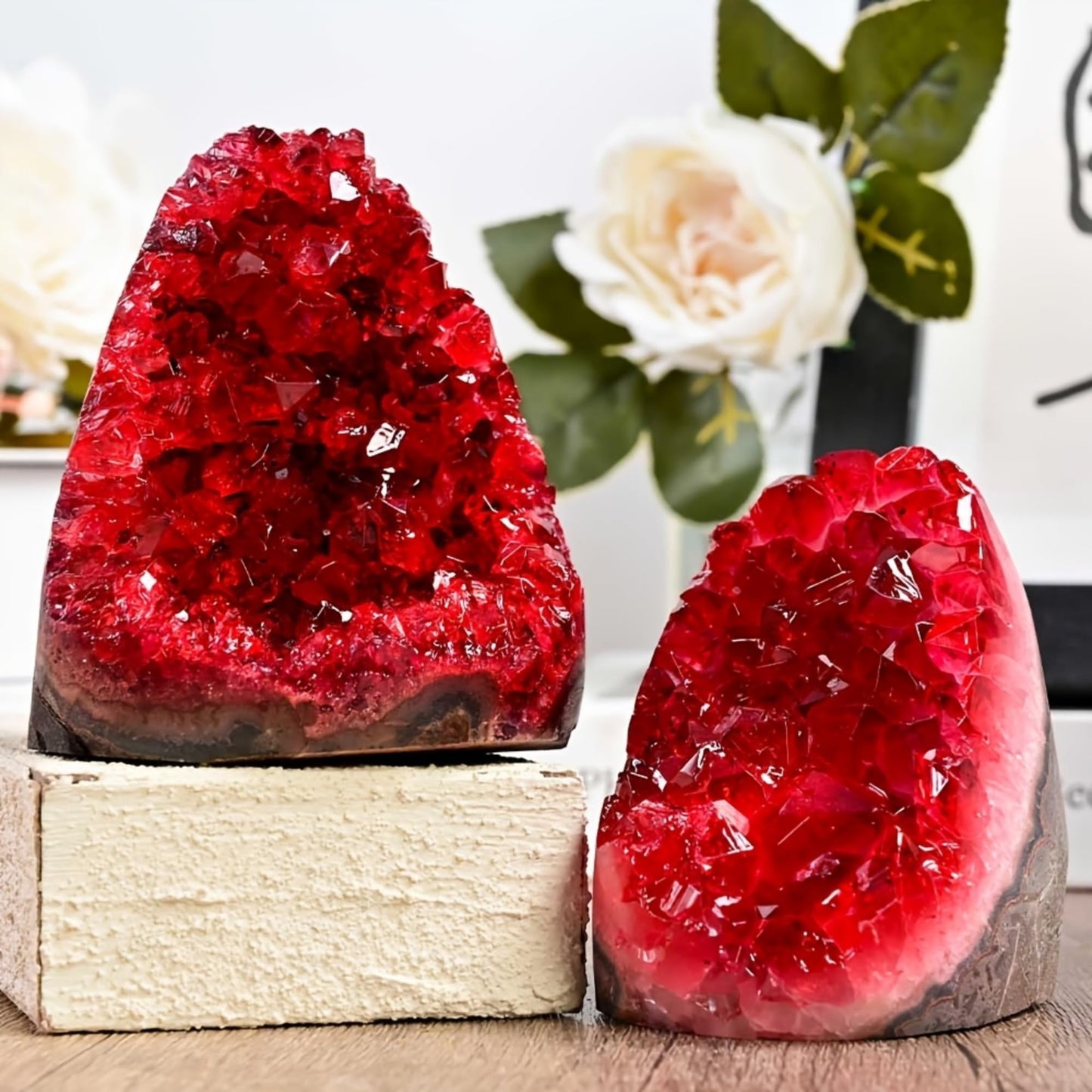 CrystalHola 1Pc Claret Raw Geode, Crystal Cluster for Home Feng Shui Ornaments Energy Stone Healing Tools Meditation Feng Shui Decoration,Stone Display Piece, Mineral Specimen (100-200g)