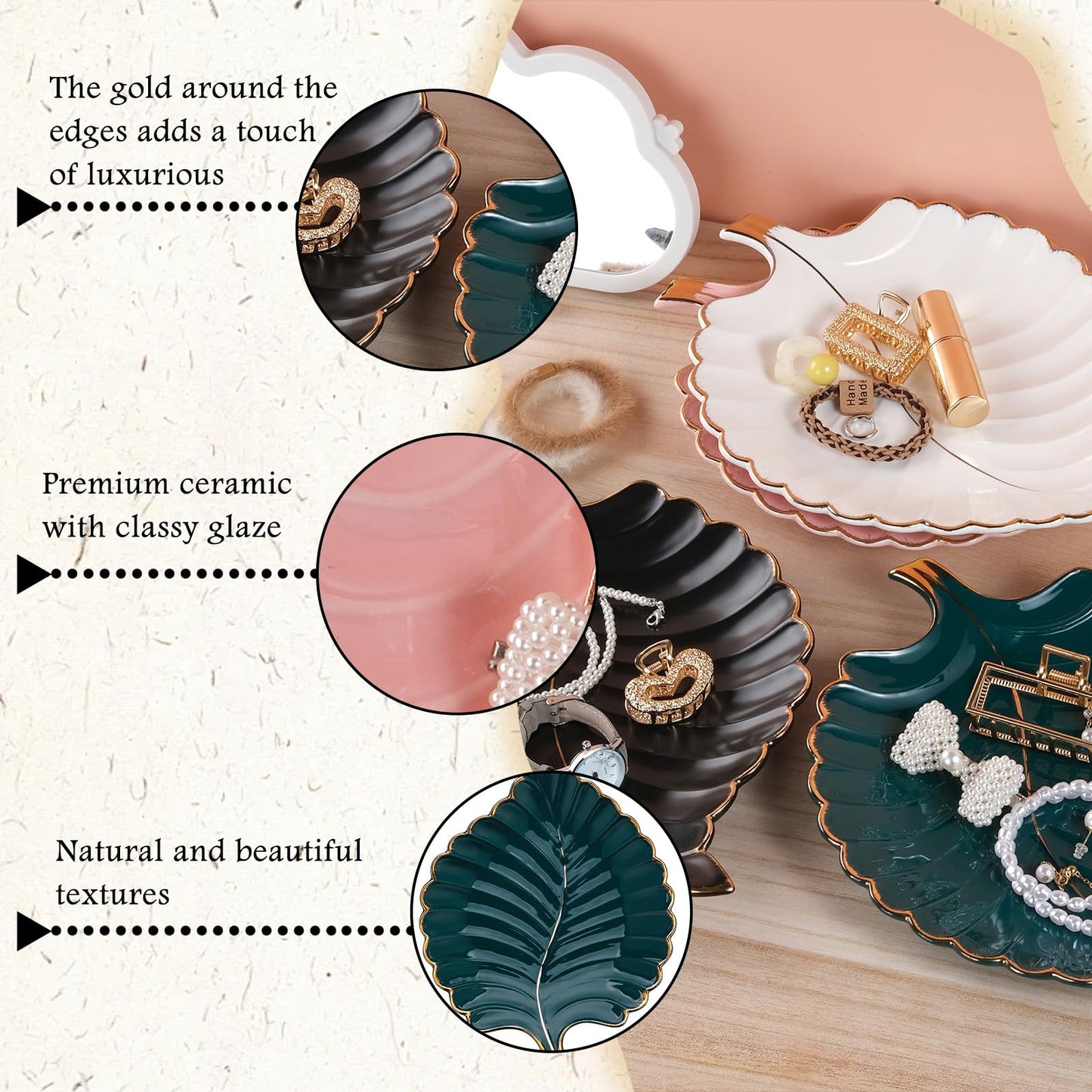 VanEnjoy Candy Dishes Decorative, Key Bowl for Entryway Table, Green Ceramic Bowl Decorative, Decorative Bowl for Keys, Leaf Jewelry Plate Tray