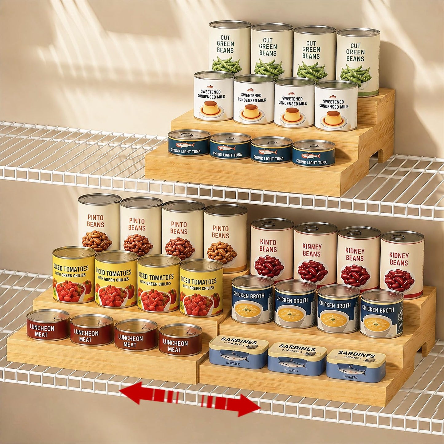 Expandable Can Rack Organizer for Pantry Fits Up to 24 20-oz Canned Food