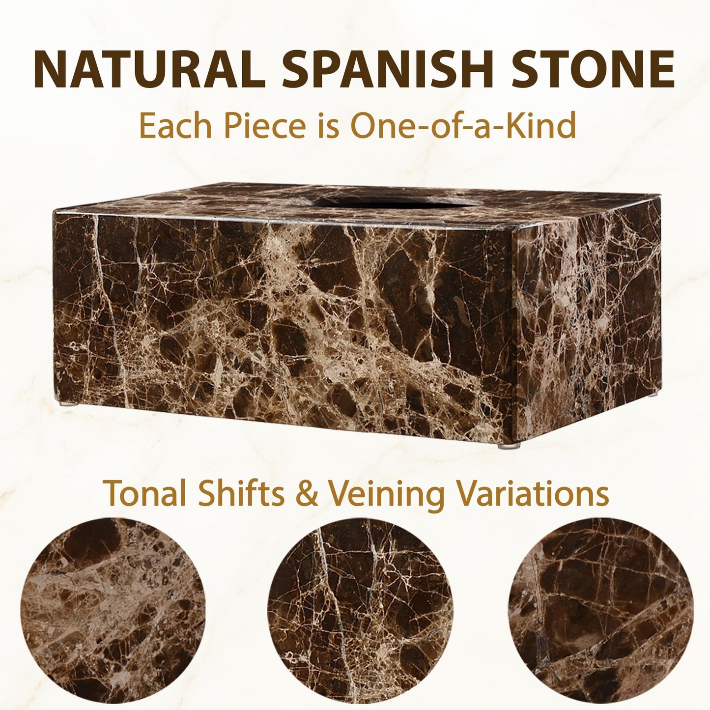 HAMAKAWA Spanish Natural Marble Tissue Box Cover, Dark Brown Tissue Organizer 10 X 5.5 X 3.9 Inch, Heavy Stone Decorative Box, Rectangle Tissue Box Holder for Home Decor, Kitchen, Bathroom, Bedroom