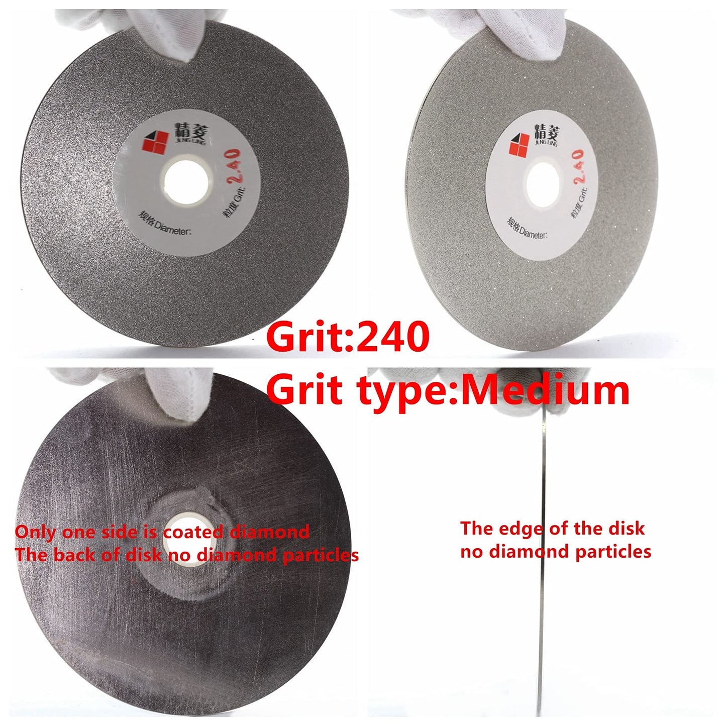 JINGLING 4" inch 100mm Diamond Flat Lap Disc Coated Grinding Disk Grit 240 Medium