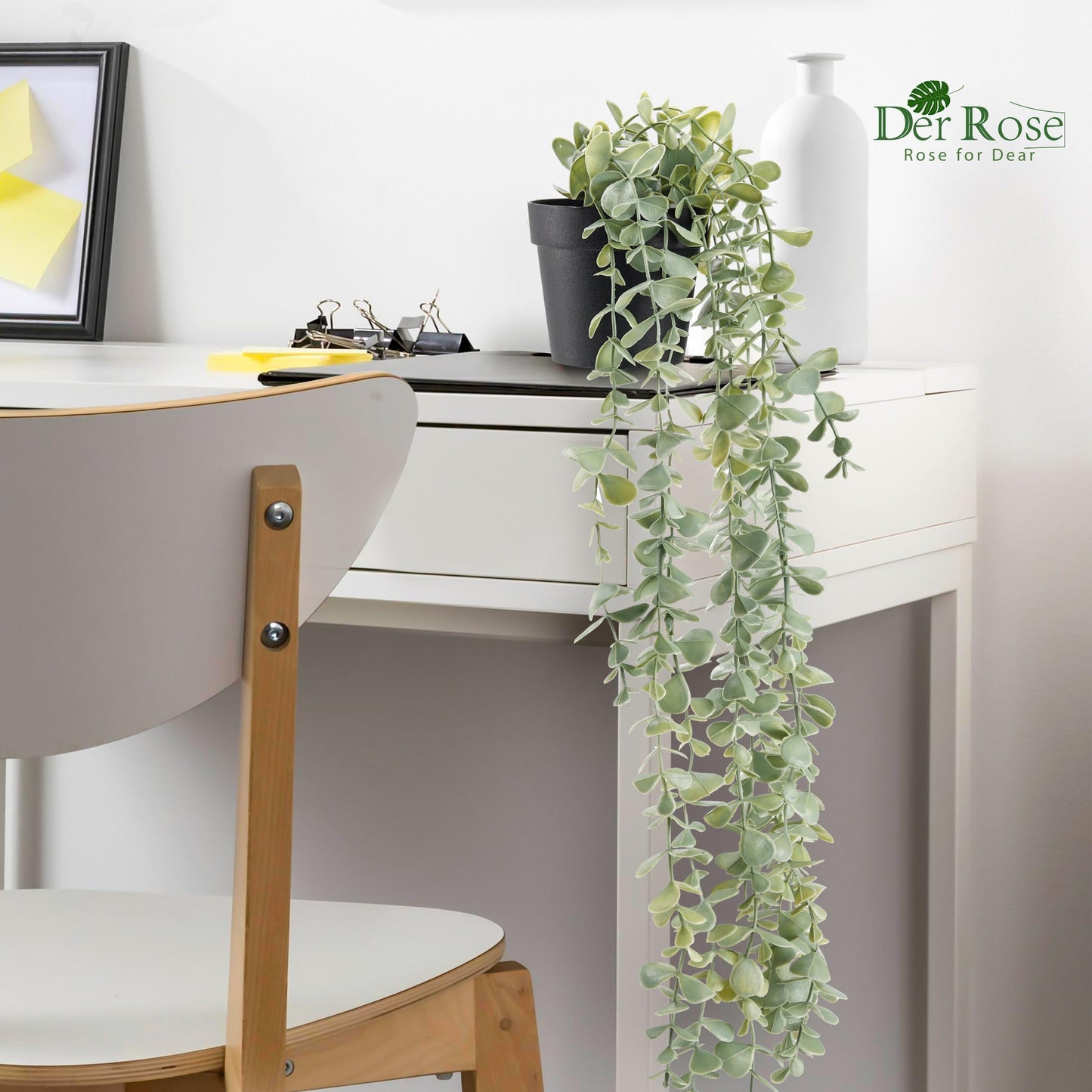 Der Rose Bundle of 6 Pack Fake Plants and 1 Pack Fake Hanging Plants for Room Home Office Farmhouse Bathroom Decor