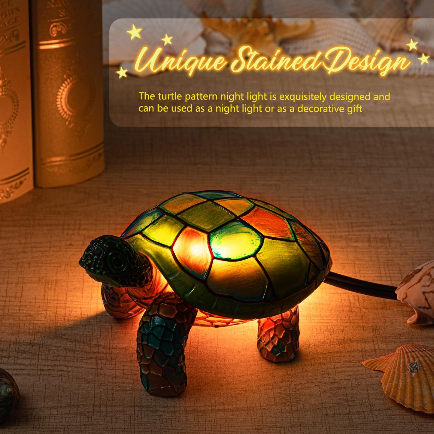 Retisee 3D Turtle Lamp Christmas Gift Tortoise Shell Lamp Cute Resin Sea Turtle Night Light Boho Vintage Animals Night Light for Boy Girl Bedroom Nursery Office Home Birthday Gift Supplies