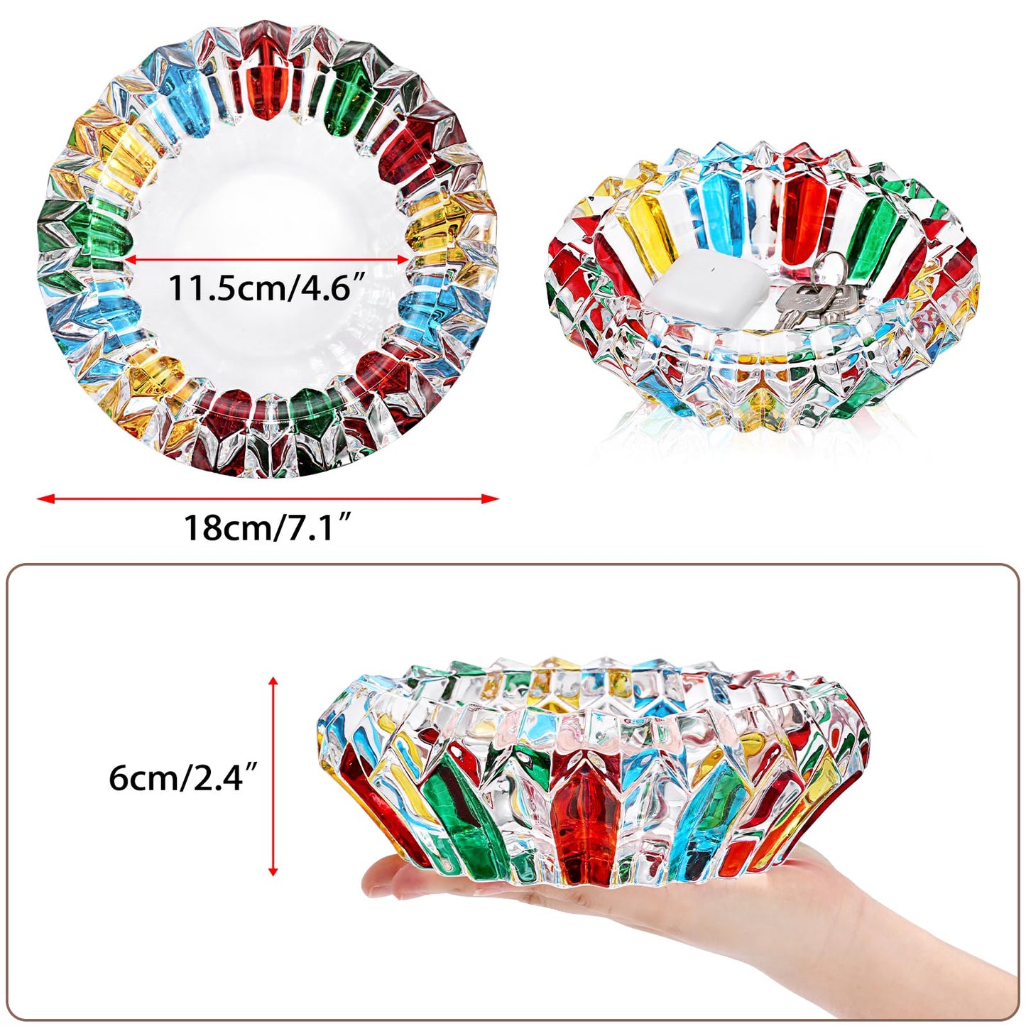 GUSHBIN Coloured Glass Decorative Bowl Crystal Key Dish for Entryway Table Serving Bowl for Chocolate Candy Jewelry Holder