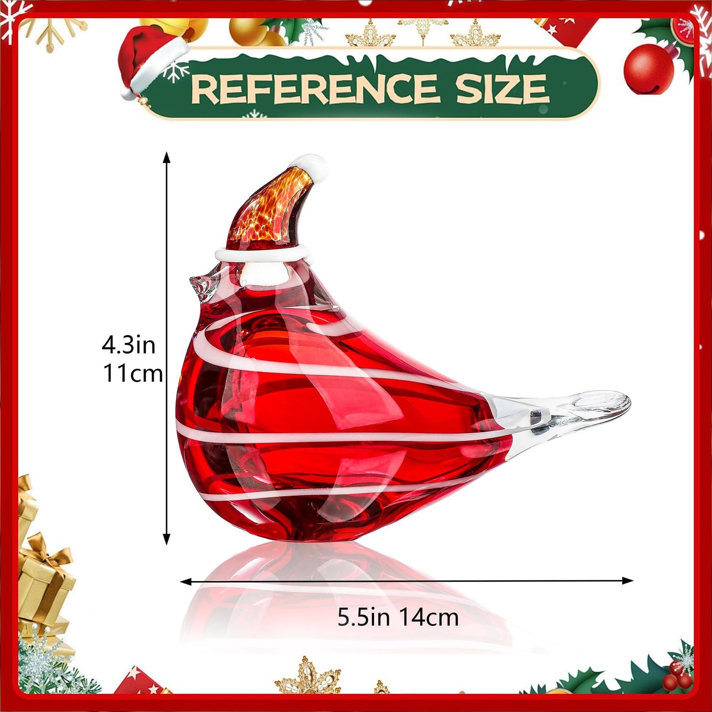 QFkris Hand Blown Glass Cardinal Bird Figurine Christmas Bird Figurines, 5" Art Crystal Birds Christmas Ornaments for Christmas Home Decoration Cardinal Paper Weight Collectible