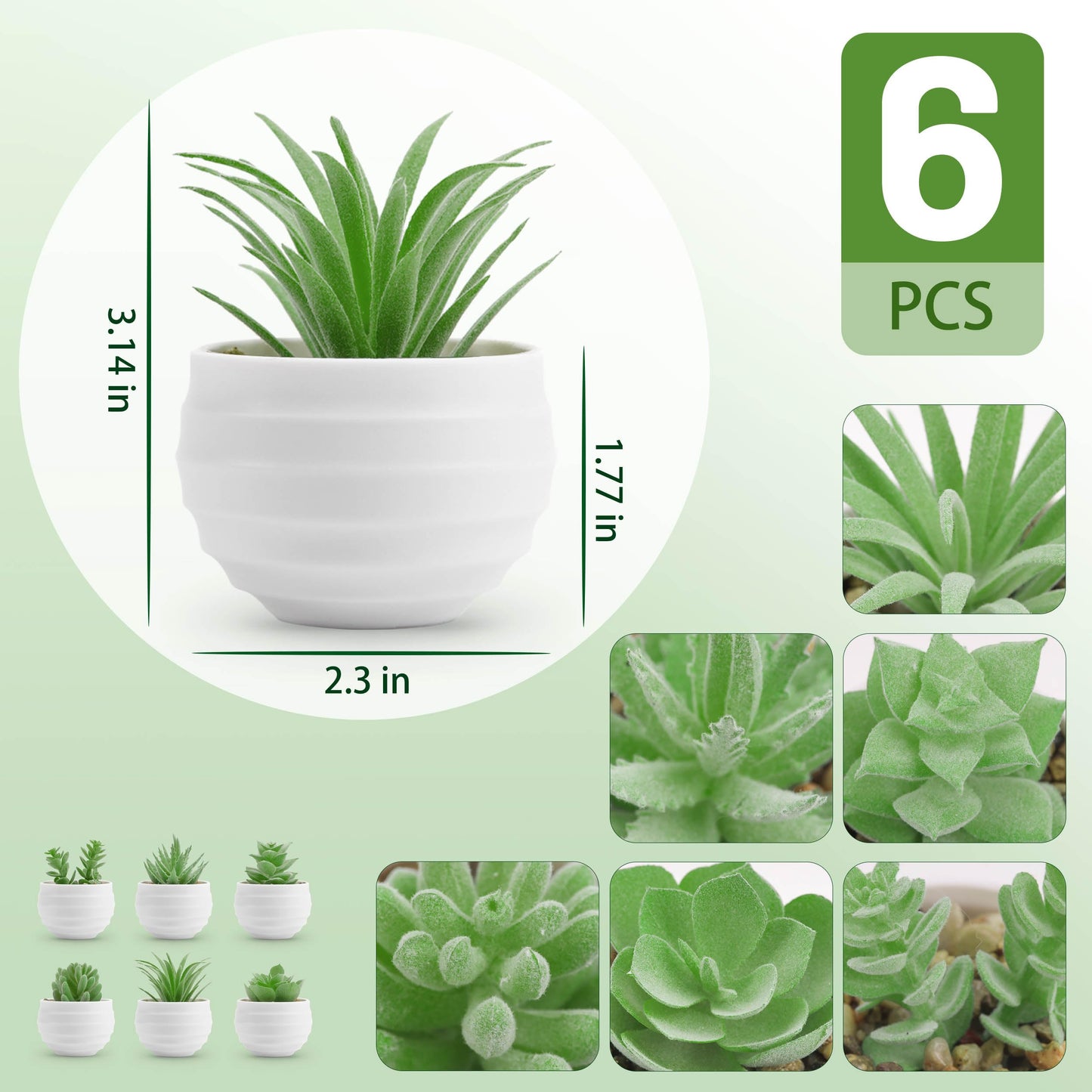 Der Rose Bundle of 2 Pack Fake Plants and 6 Packs Small Artificial Succulents Plants for Home Room Decor Indoor