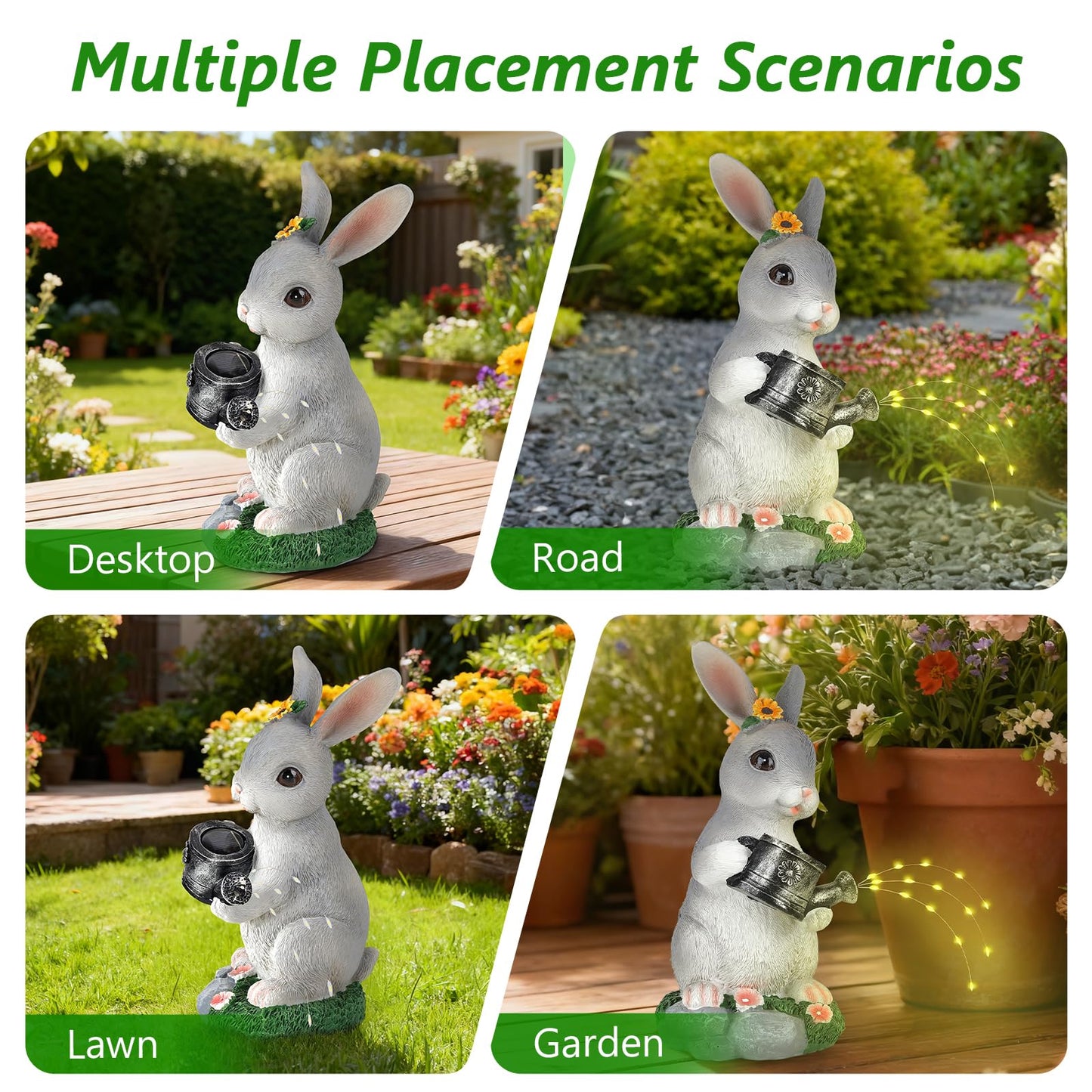 Foyucool Solar Garden Decor Watering Bunny Statues Outdoor, Outdoor Sculpture Figurine Statue Lights, Outdoor Garden Yard Lawn Patio Decoration, Unique House Warming Birthday Present for Women Family