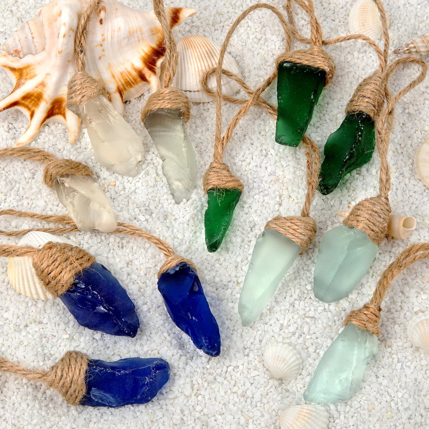 12PCS Handmade Sea Glass Block Ornament Pendant - Sea Glass Crafts Coastal Decorative, Beach Themed SeaGlass Ornament Sets for Christmas Tree, Centerpiece, Home Decor Beach Weddings and More