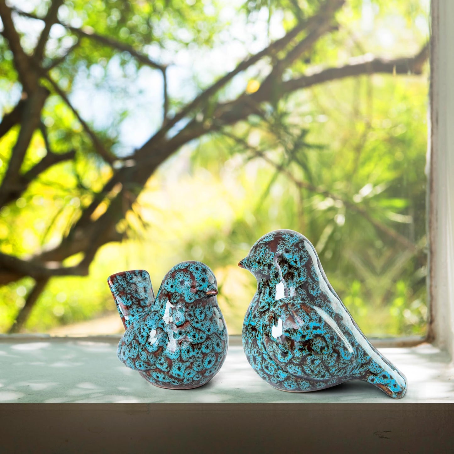 YINUOWEI Blue Birds Statues Home Decor, Modern Bird Figurines Decor, Birds Sculpture Animal Figurines for Living Room, Bedroom, Office Desktop, Bookshelf, Cabinets