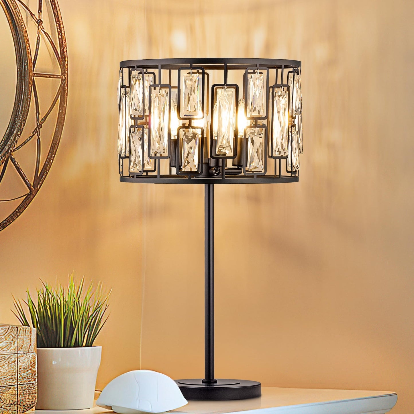 Wellmet 4 Lights Crystal Bedside Table Lamp, 26" Tall Bedroom Lamp