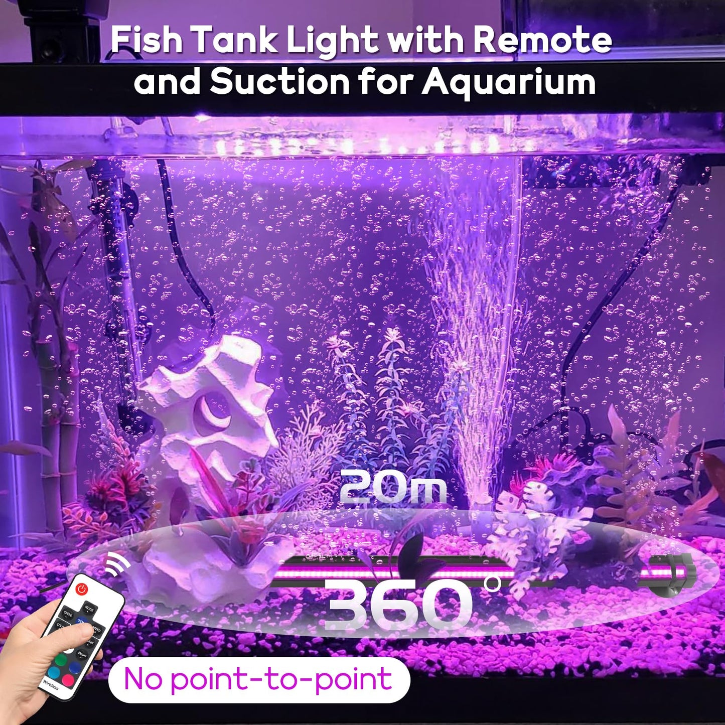 Szminiled Bubble Fish Tank Light：Ip68 Waterproof Fish Aquarium Lights with Oxygen Boost for 12-17 inch Saltwater Freshwater Tanks -Submersible Led Lights with Remote for Aquatic Pet Plants Lovers