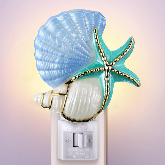 Hohean Seashell Night Light, Beach Night Light Plug into Wall with Manual On/Off Switch, LED Energy-Saving Lamps, 360° Swivel Plug, Beach Decor Coastal Decor for Bedroom Bathroom(Starfish)