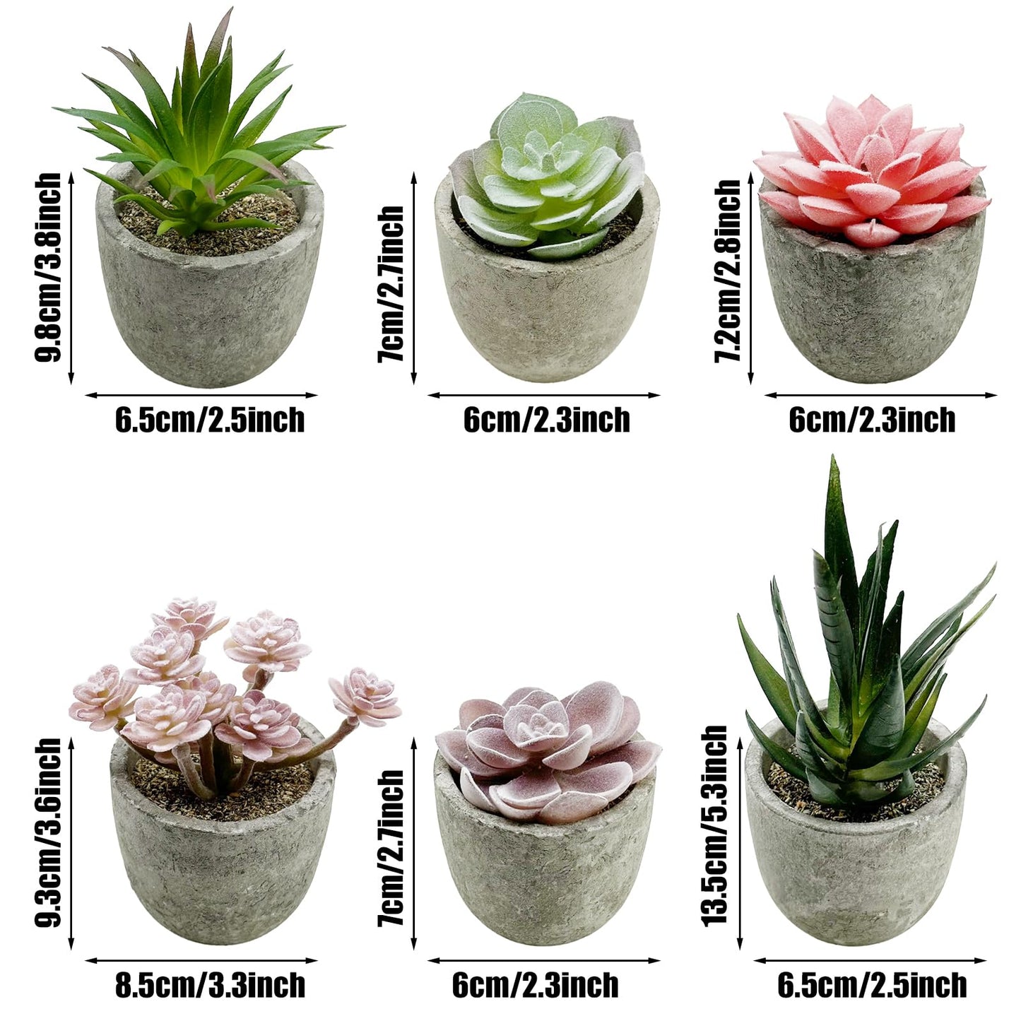 Cayway 6 PCS Artificial Succulents Plants, Mini Fake Plants in Pots, Small Succulents Plants Artificial for Office Desk Home Living Room Table Decor Indoor