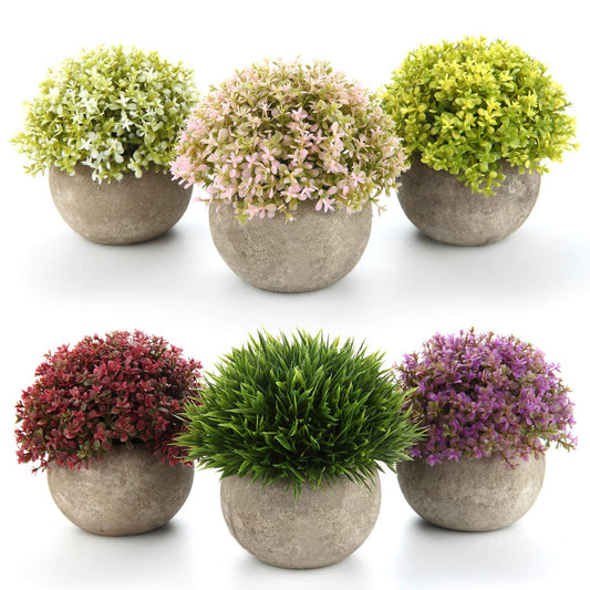 T4U Artificial Succulent Plants Potted, Mini Fake Colorful Lifelike Flowers in Pots for Home Office Wedding Decoration Pack of 6