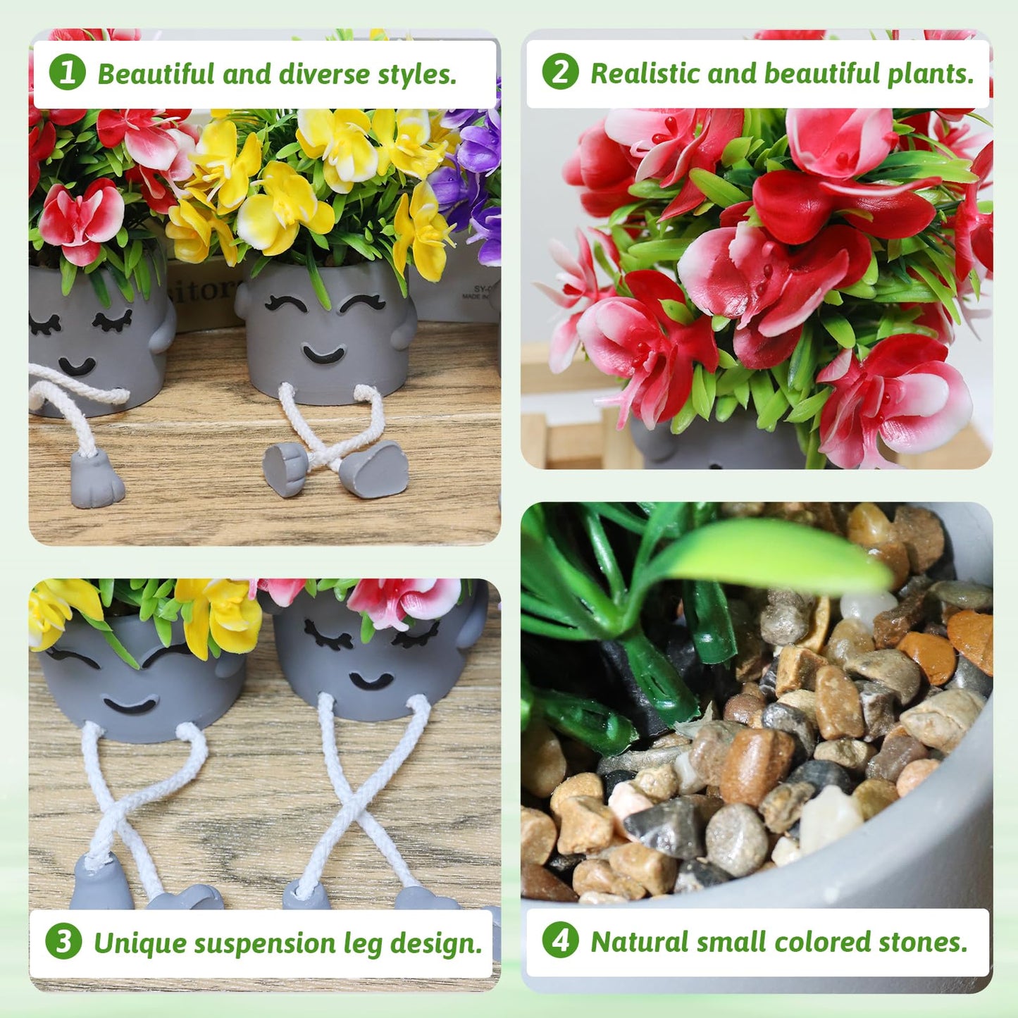 Zerzsy 3 Pack Small Artificial Faux Plants Indoor Summer Spring Decor Fake Plant Flowers with Hanging Leg for Table Decorations Home Office Desk Shelf Decorations
