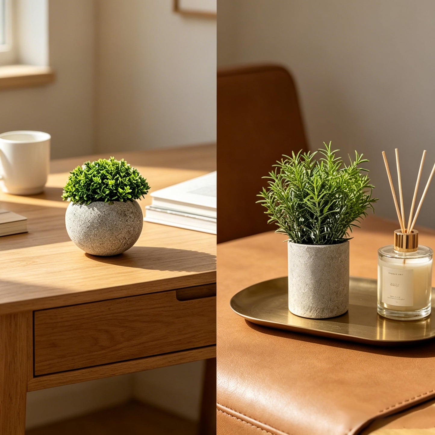 Sukoymi Small Artificial Plants in Pots, Faux Plants Indoor Small with Cement Pots for Desk, Shelf & Office Decor, Fake Plants Indoor Decorative Set of 4