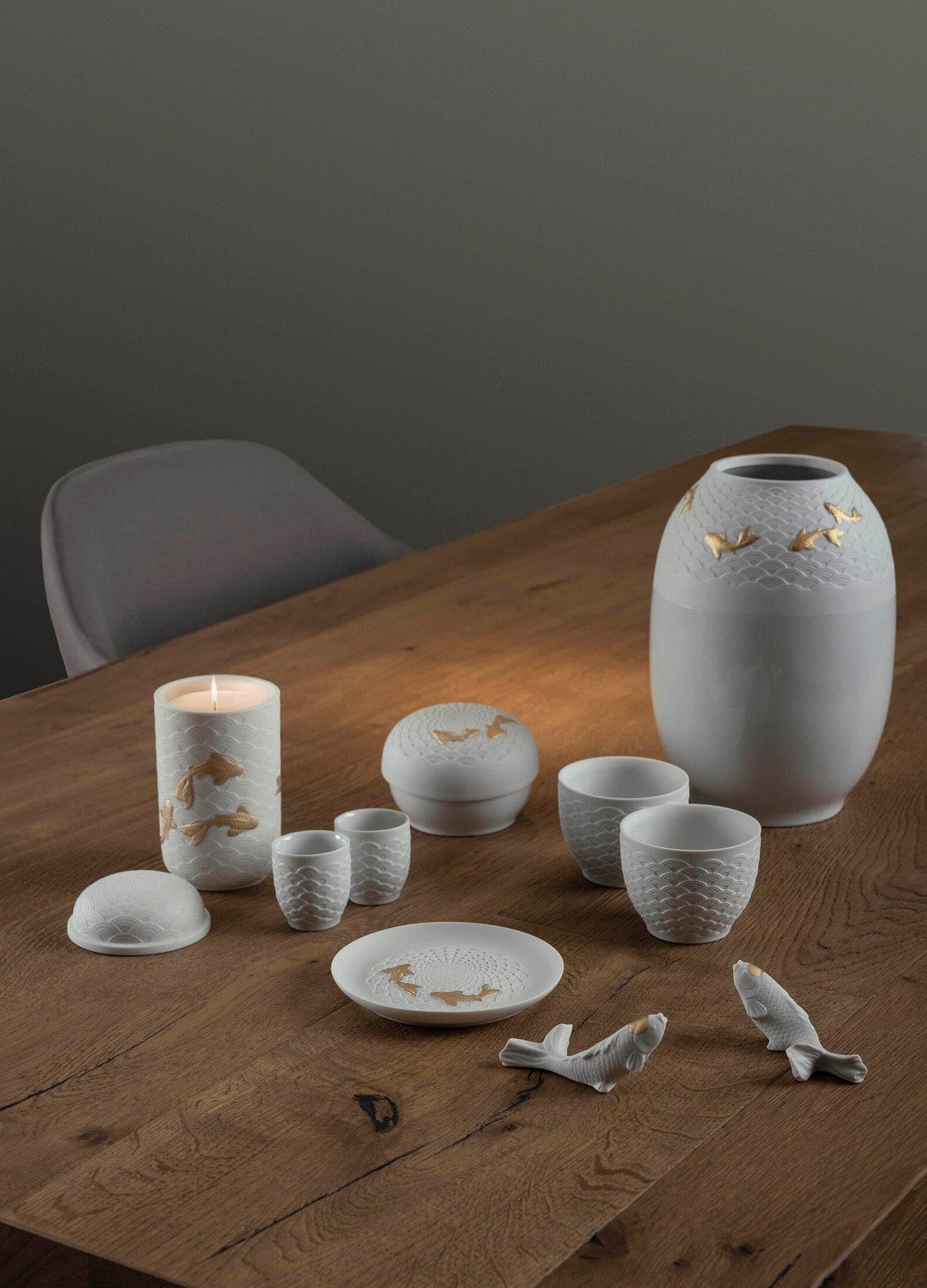 LLADRÓ Koi Vase. Golden Luster. Porcelain Vase.