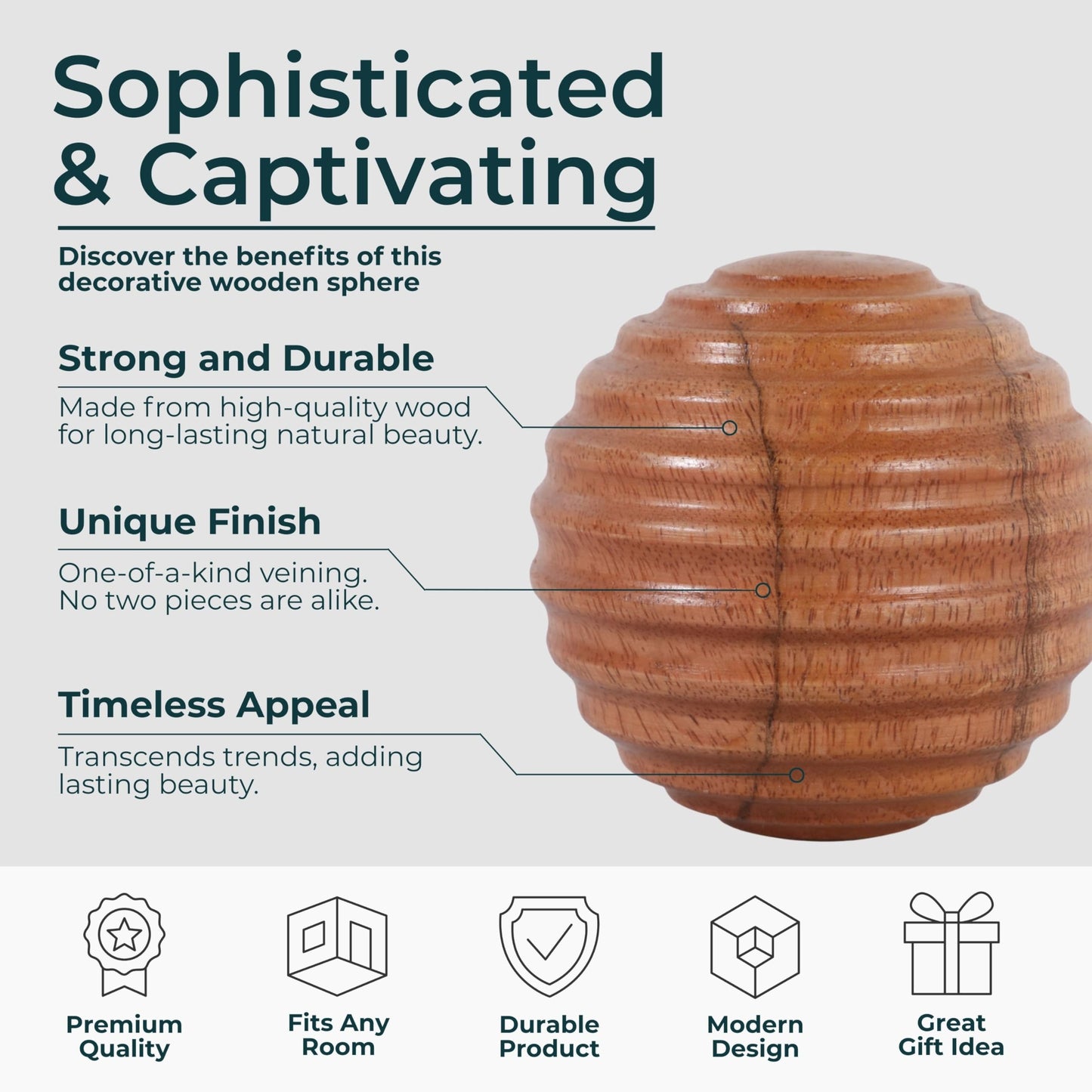 Sagebrook Home Wooden Decorative Orb – 4" Handcrafted Brown Accent Sphere for Home, Office & Living Room Decor