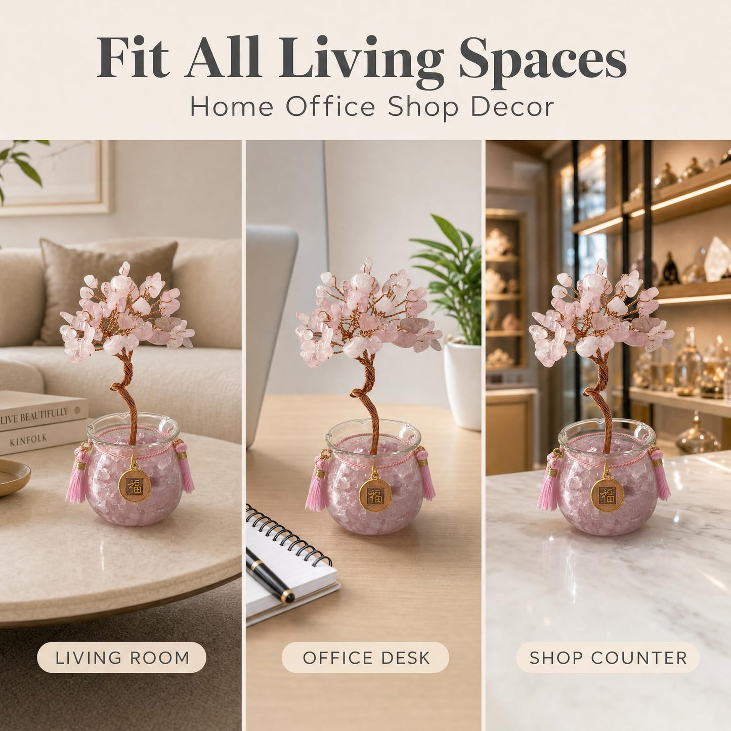 Fatonio Small Natural Crystal Rose Quartz Tree Handcrafted