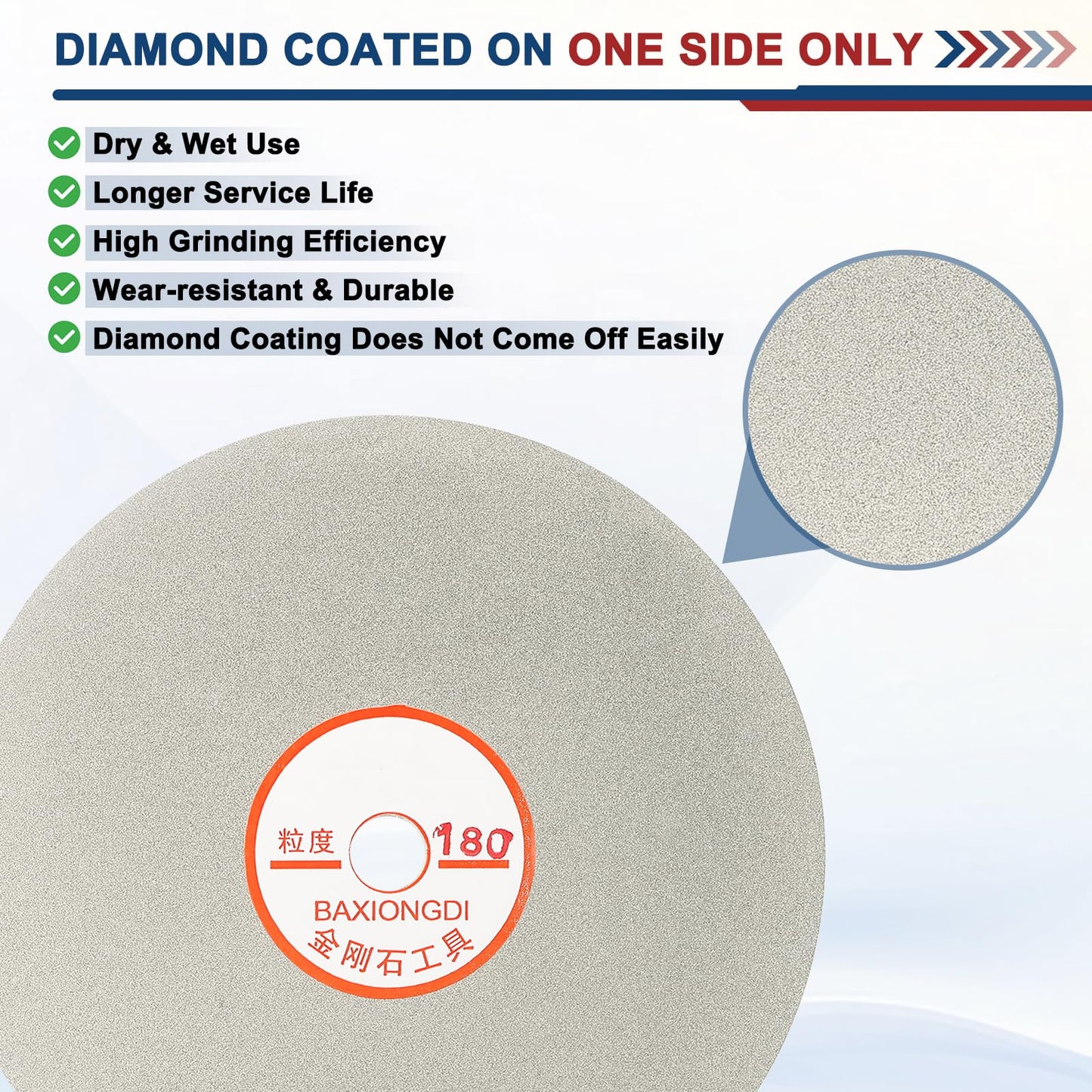 Intoolish 6 Inch x 1/2" Arbor Diamond Flat Lap Disc, 180 Grit Diamond Grinding Disc for Grinder Machine - Lapping Polishing Discs for Sanding Glass Stone Ceramics