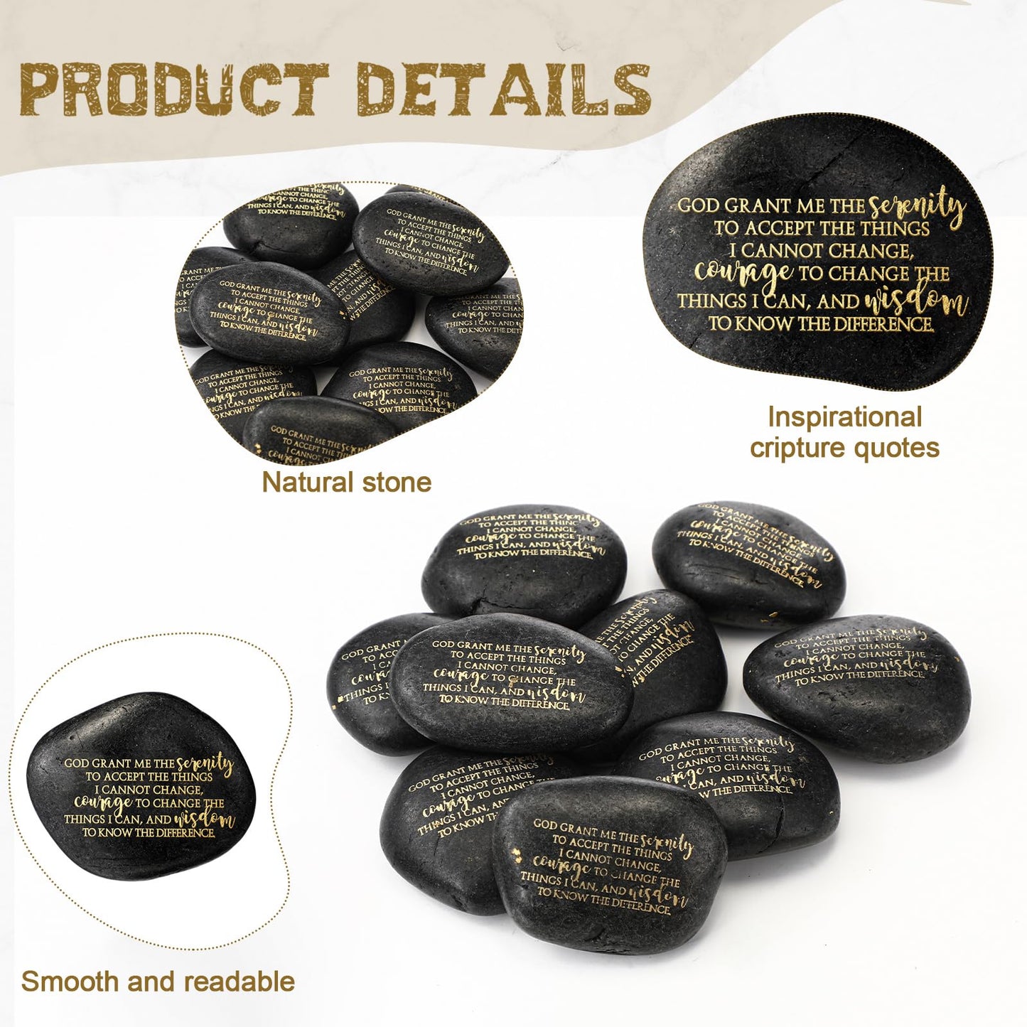 Wesiti 10 Pcs Serenity Prayer Gifts Pocket Token Stones Bulk for Men Women Recovery Anxiety Sobriety Gifts