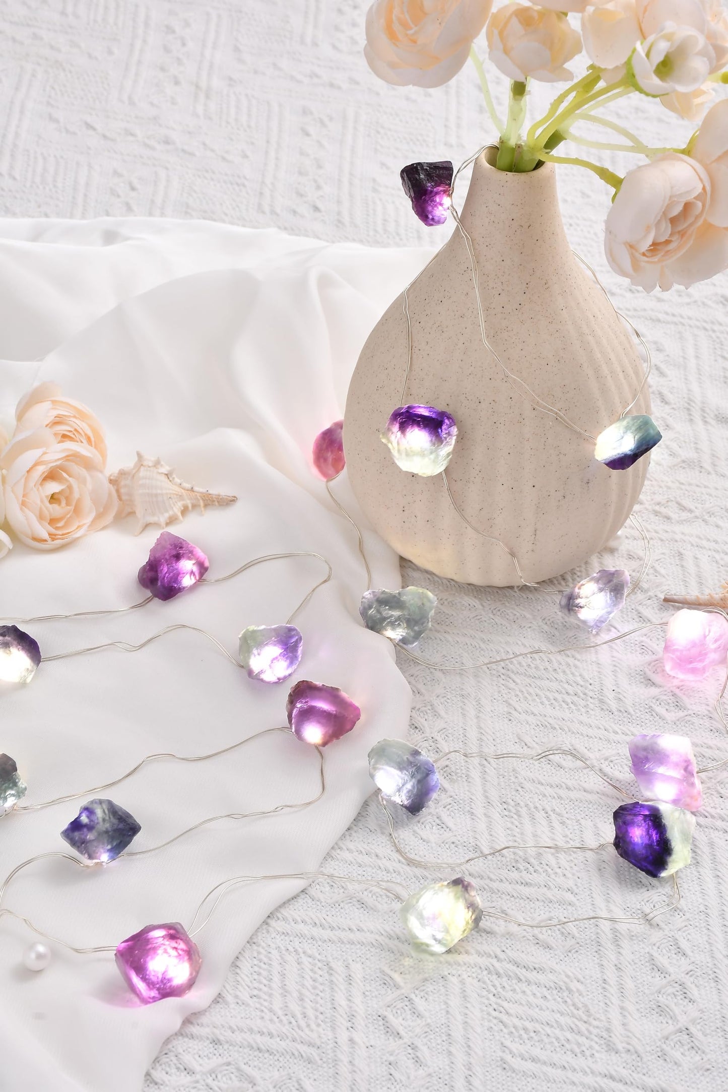 FLCSIed Nature Colorful Fluorite Crystal String Lights 6.5 FT 20 LED Powered by AA Batteries(not Included), Gift for Women Men, Bedroom Night Light, Mother's Day Wedding Gift (Multi-Color)