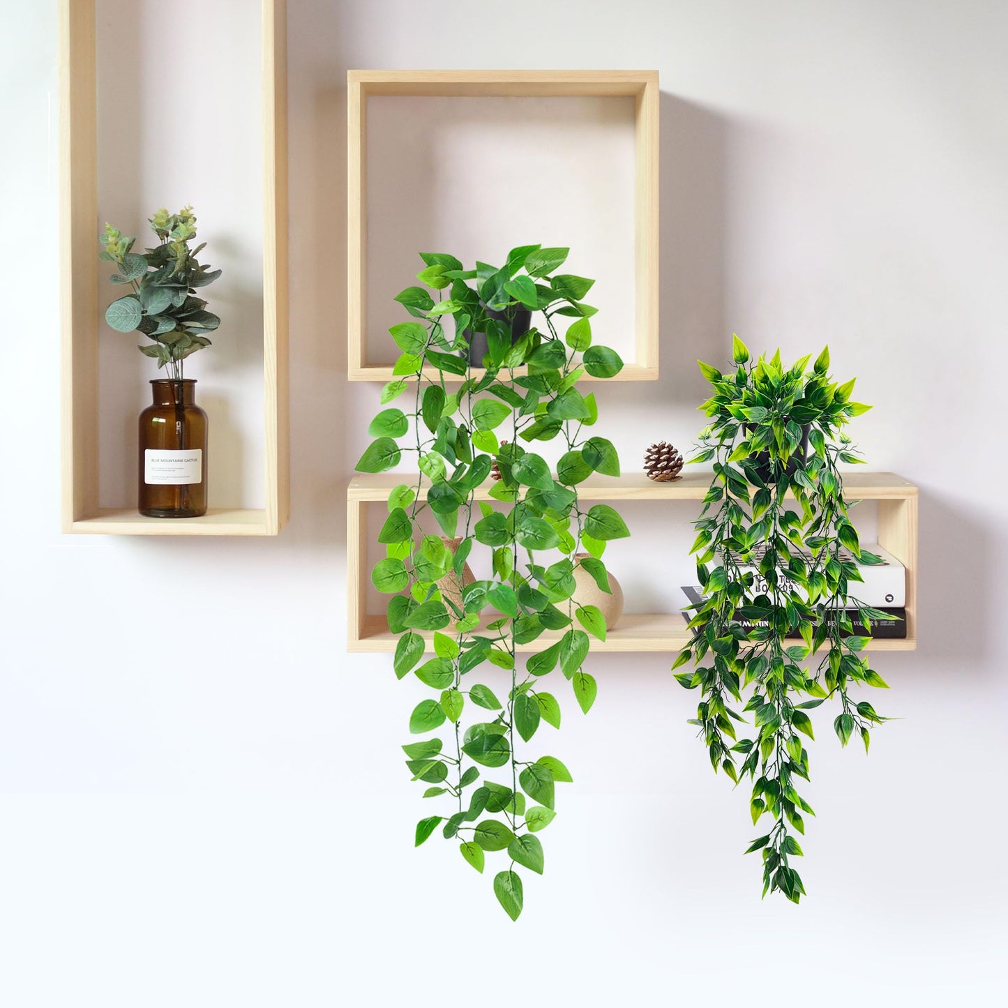 Der Rose Bundle of 8 Pack Fake Plants and Set of 6 Succulents Plants for Bathroom Wall Shelf Bookshelf Decor Indoor