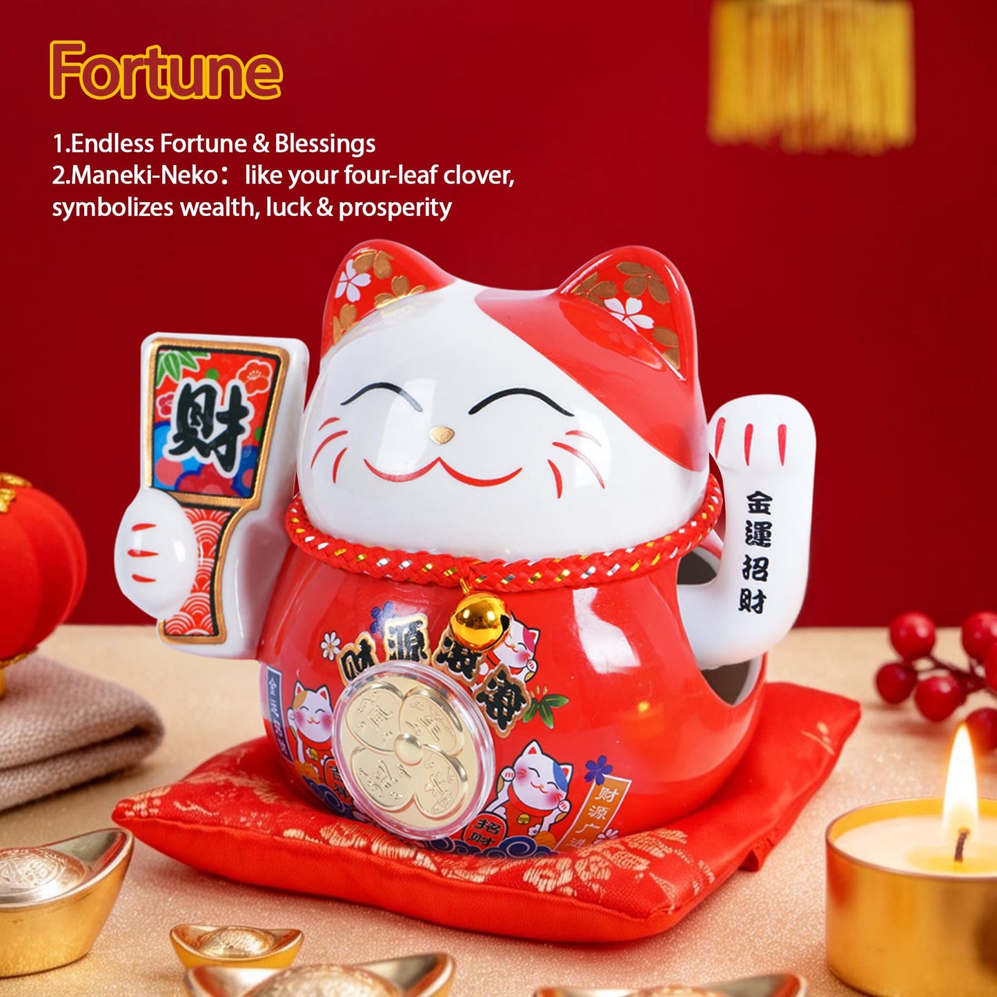 TopFato Lucky Cat Waving Arm 5 Inch Battery Operated, Good Lucky Fortune Cat Maneki Neko Chinese Cat Statue Moving Arm, Waving Cat Decorations for Home,Office, Shop,Desk, Car, Business Openings
