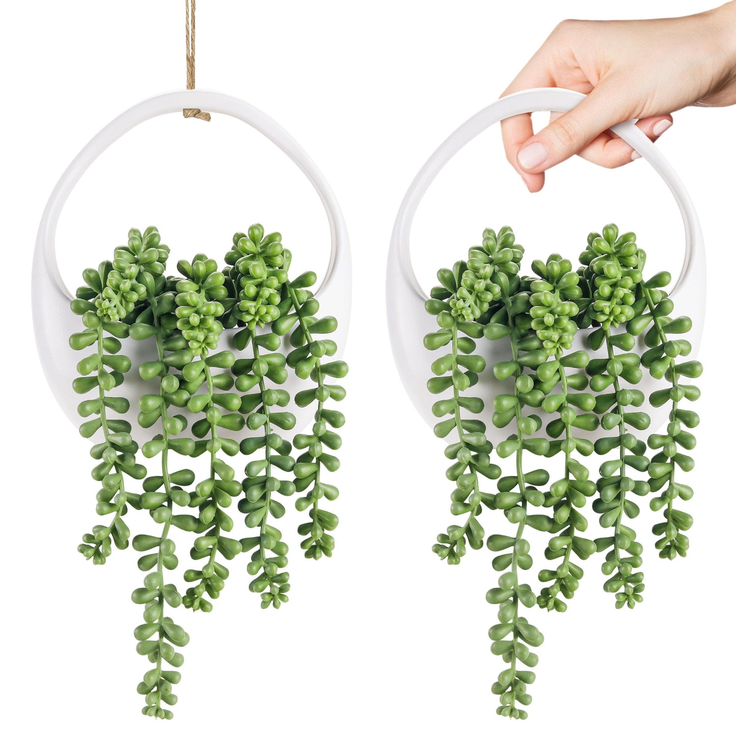 Der Rose Bundle of Set of 6 Succulents Plants and 2 Packs Fake Hanging Plants for Bedroom Aesthetic Living Room Office Shelf Bathroom Decor