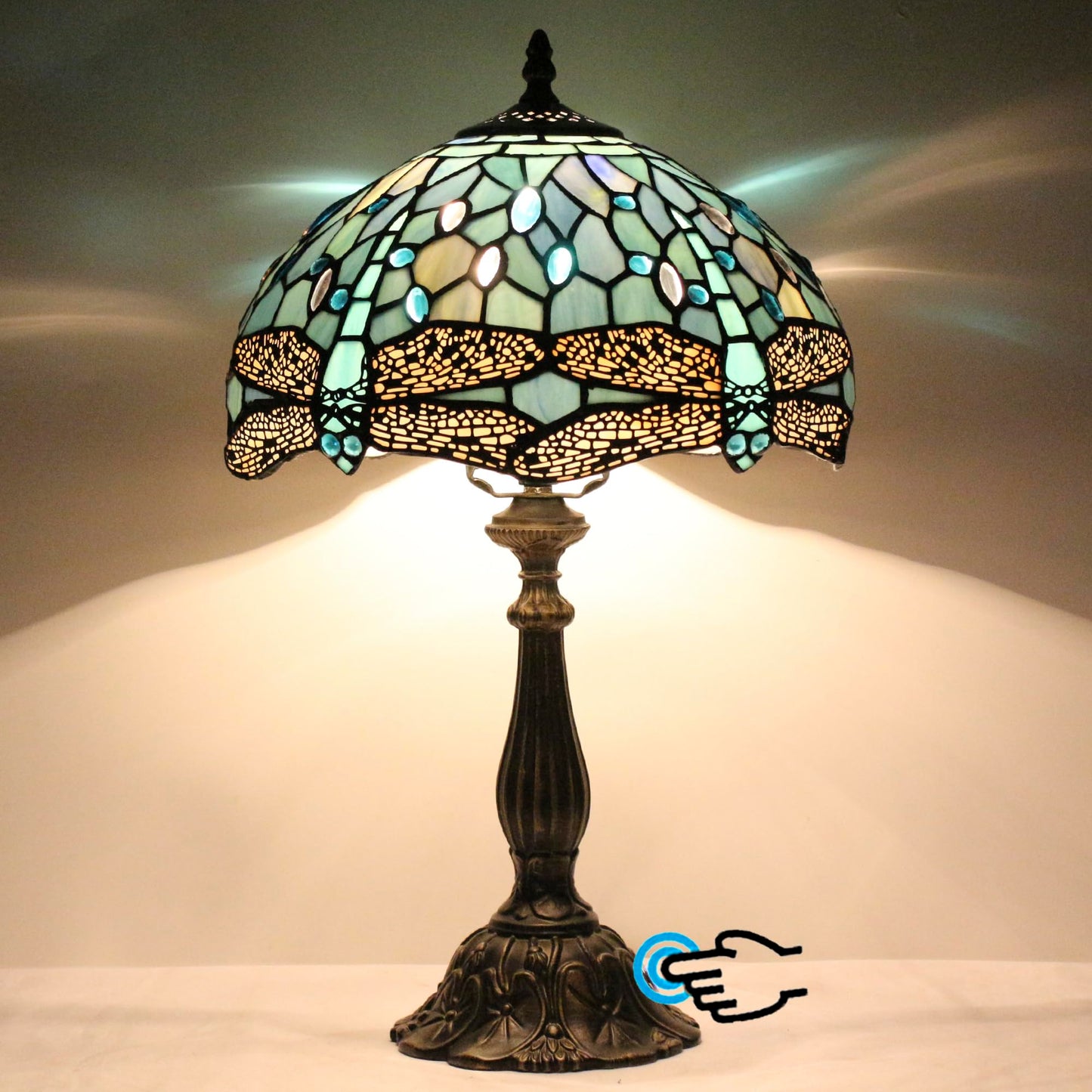 L-Juicwe Tiffany Lamp Touch Control Table Lamp Sea Blue Stained Glass Desk Lamp 12X12X19 Inches Dragonfly Style Reading Light