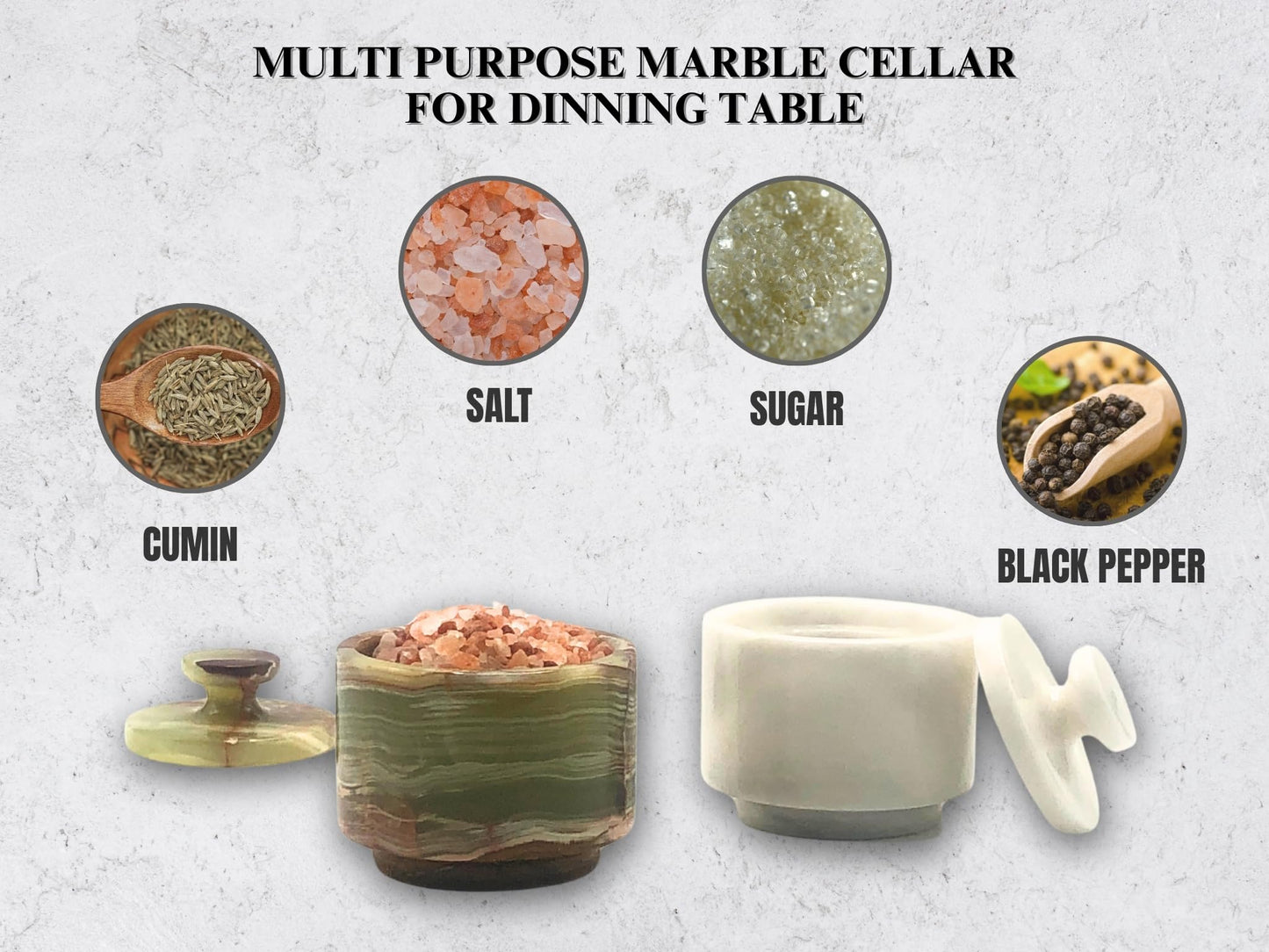 Marble Salt Cellar with Lid 2 Pack - Stone Salt Container for Countertop, Salt Box Keeper for Kitchen Counter, 3.5 oz OceanicX Marble Cellar Set (White Green)