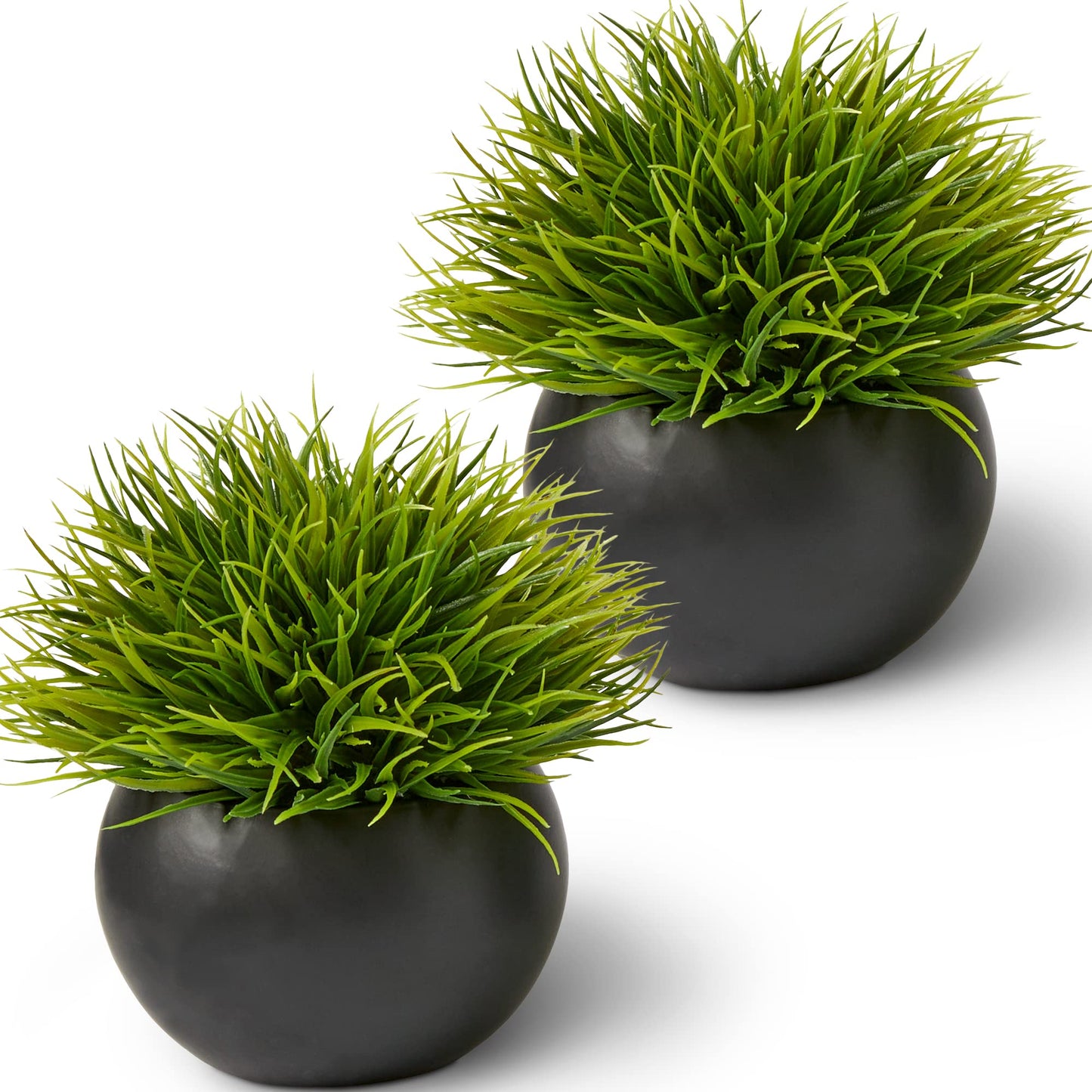 Fake Succulents Plants Artificial in Premium Ceramic Pots (2 Pack Round) Realistic Faux Succulents for Bathroom, Home & Office Décor