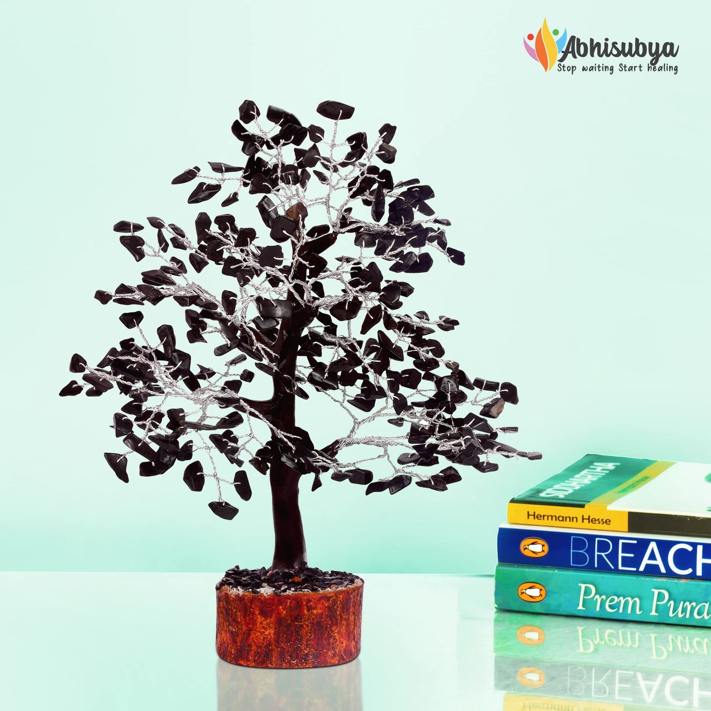 ABHISUBYA Black Tourmaline Silver Wire Handmade Crystals and Healing Stone Natural Gemstone Fortune Bonsai Money Tree | Good Luck | Wealth | Prosperity | Home Office Decor | Spiritual Gift | Feng Shui