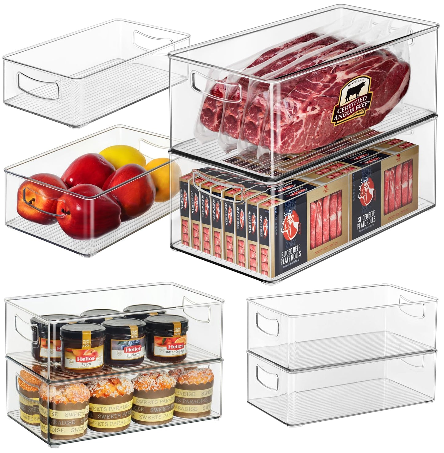 Hudgan 8 Pack Freezer Organizer Bins,Stackable,Clear Bins for Fridge,Pantry