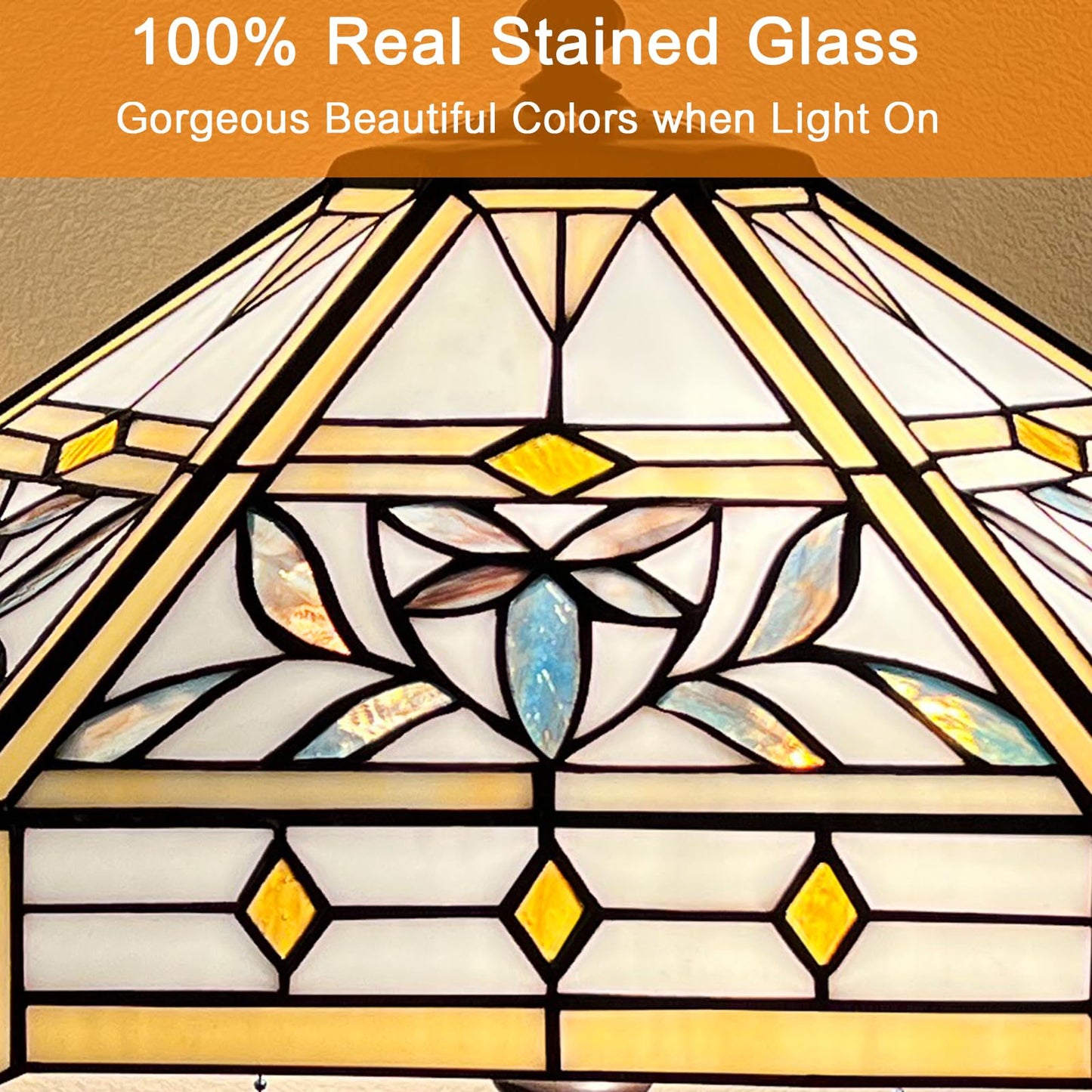 Capulina Tiffany Lamp Mission Hexagon Stained Glass Table Lamp 2-Light