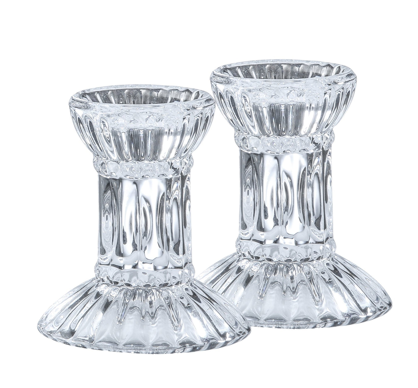 Ner Mitzvah Crystal Candle Holder Set of 2 - Crystal Glass 3" Tall Candlestick Holders for Taper Candles