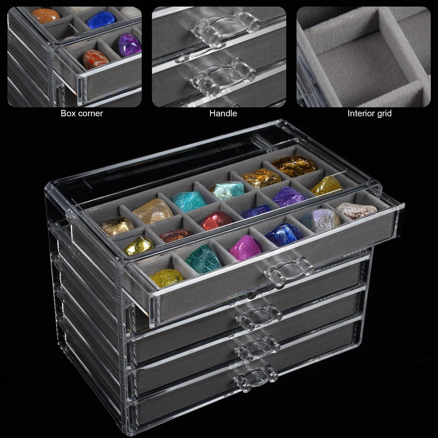Rock Display Case 5 Layer Rock Collection Box for Kids Crystal Display Shelf Perfect for Showcasing Gemstones Minerals and Rock Collections Organize Your Rock Collection with Style and Elegance