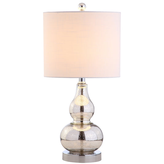JONATHAN Y 20.5" Mercury Silver Glass Table Lamp, Modern Gourd Bedside Nightstand Lamp for Bedroom, Living Room, White Linen Shade, LED Bulb Included (JYL1028C)