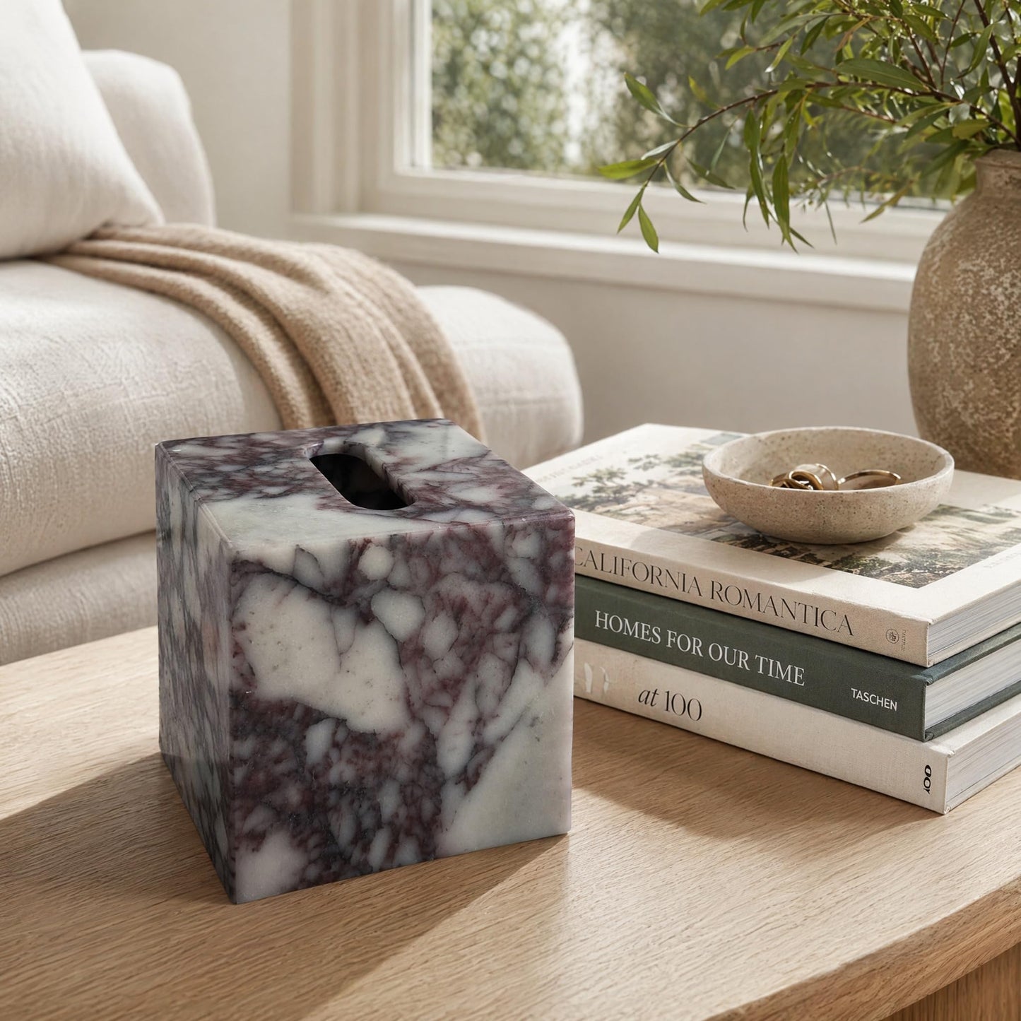 Luxury Natural Calacatta Viola Marble Tissue Box Cover with Magnetic Base