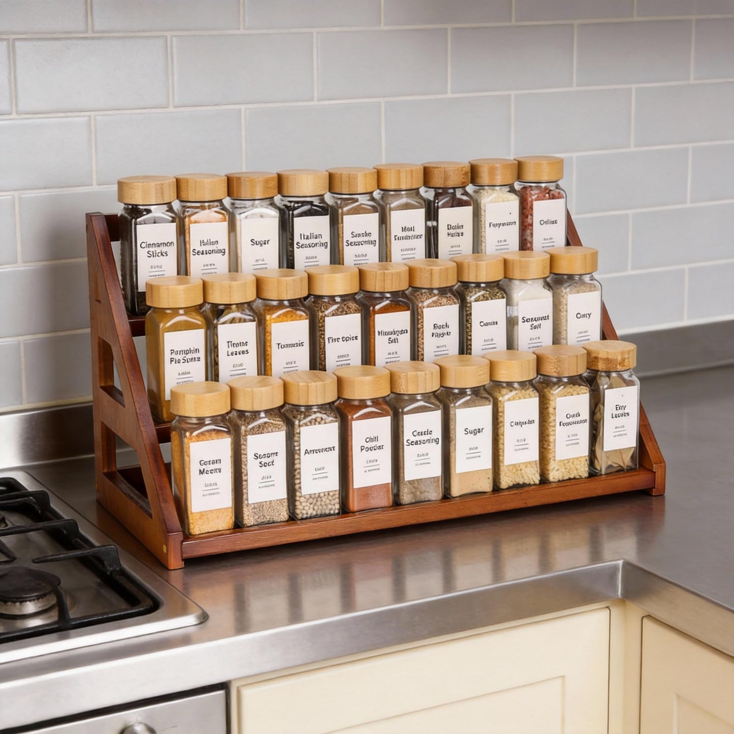 MNADSFKJ Bamboo 3 Tier Spice Rack,Spice Organizer for Cabinet/Countertop