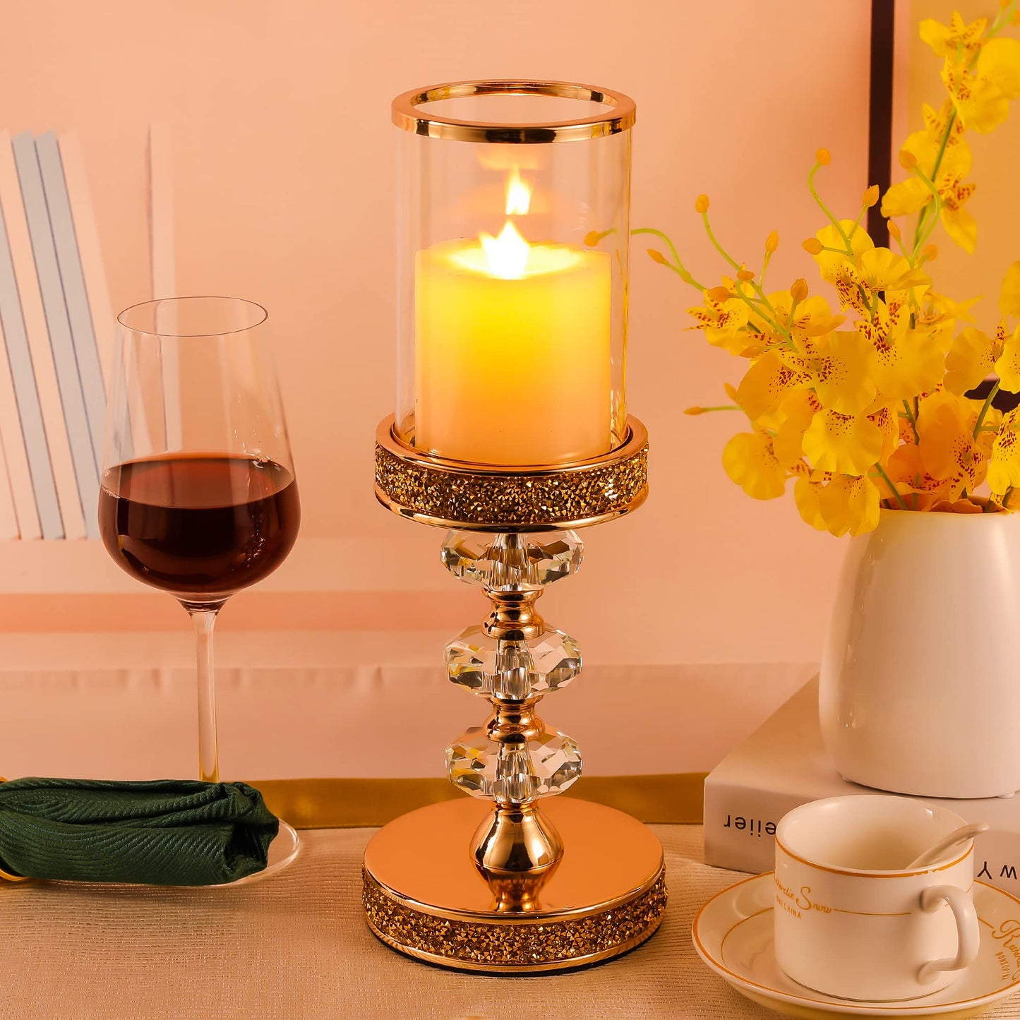 Candle Holder, Pillar Candle Holders, Crystal Candlesticks Holder for Wedding, Parties, Events, Chirstmas,Home Decor, Table Centerpieces CH028D (L)