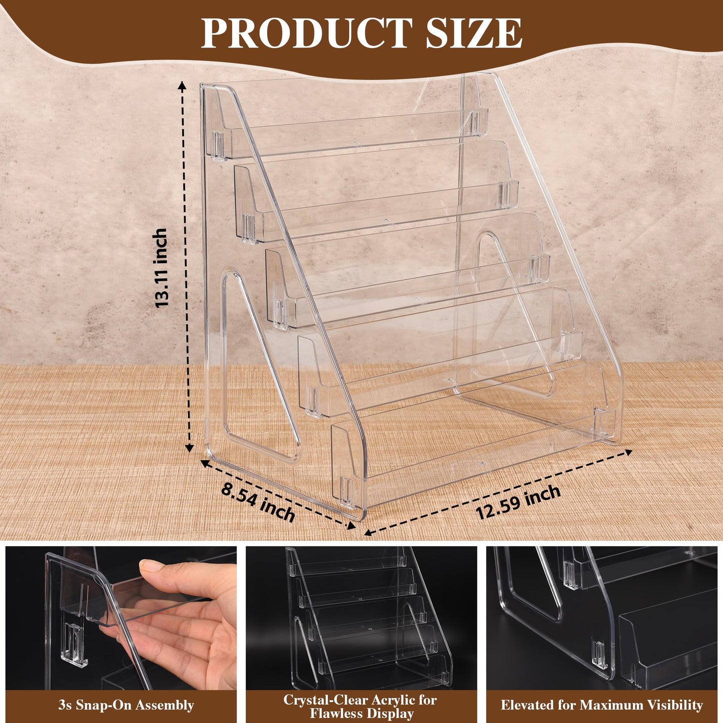CELSOL Elevated 5 Tier Clear Acrylic Card Display Stand for Trading Cards, Sports Cards, Greeting Cards, Stickers – Slanted Holder for PSA Slabs, Vendors, Collectors & Retail (5 Tier 1 Pack)
